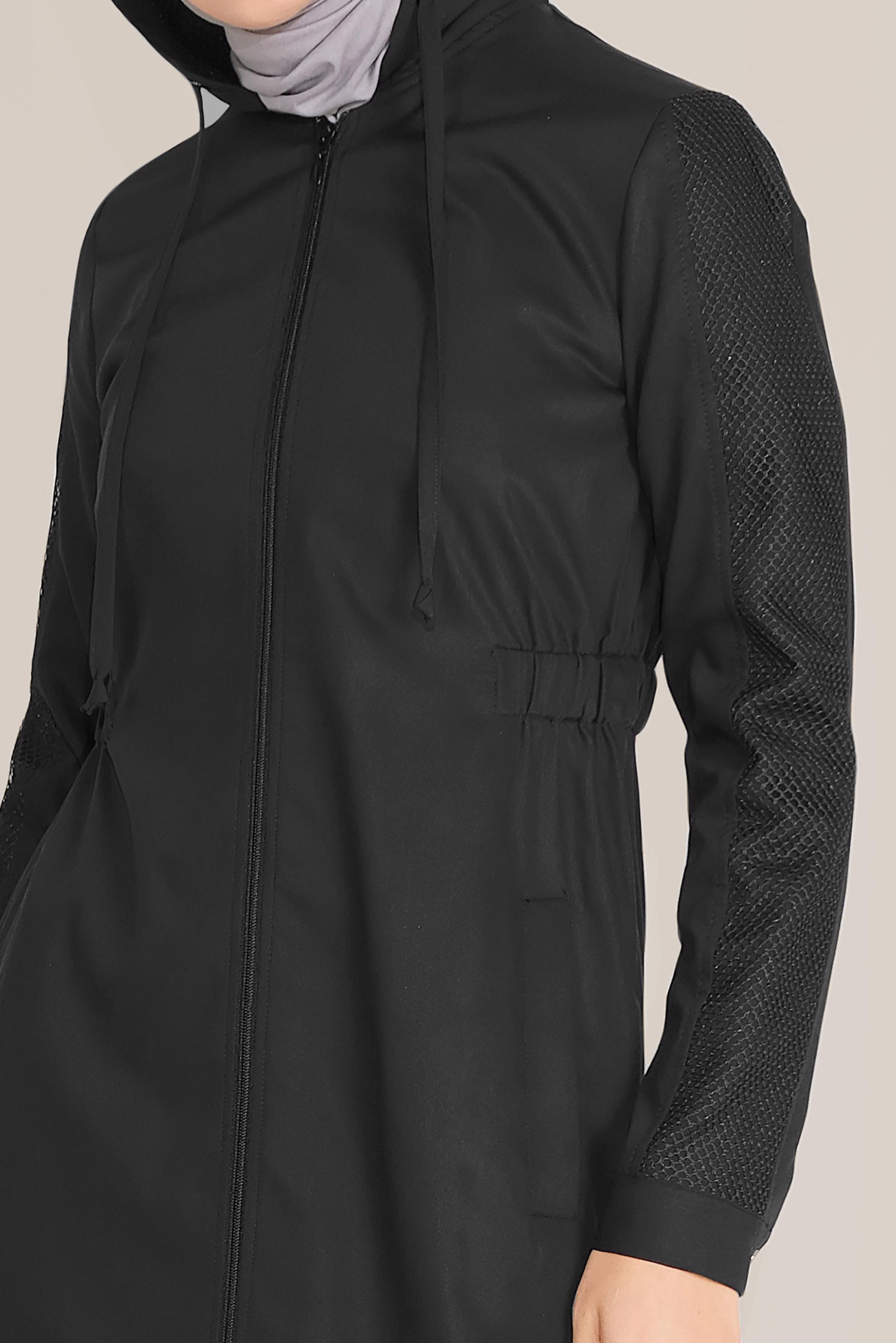 Tesettür giyim SİYAH FİLE DETAYLI KAPÜŞONLU GİY ÇIK 40666