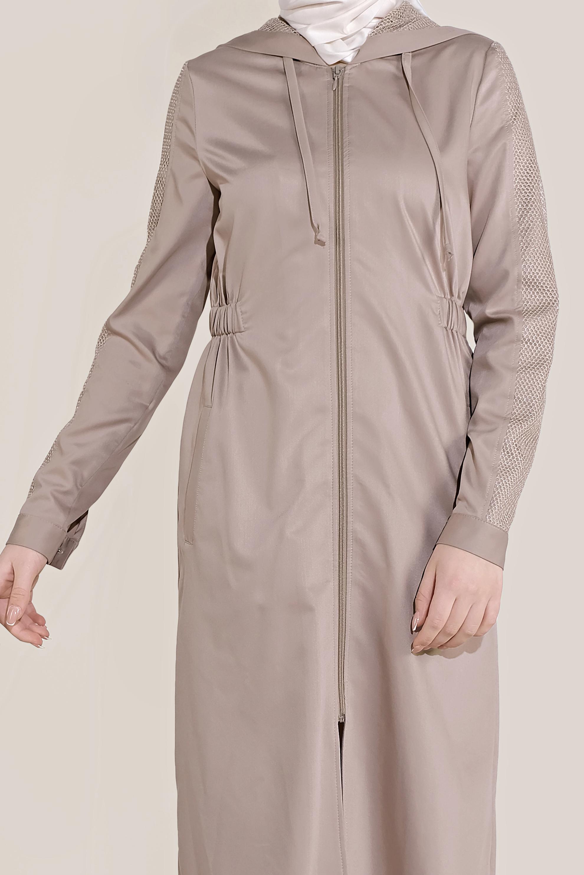 Tesettür giyim BEJ FİLE DETAYLI KAPÜŞONLU GİY ÇIK 40666