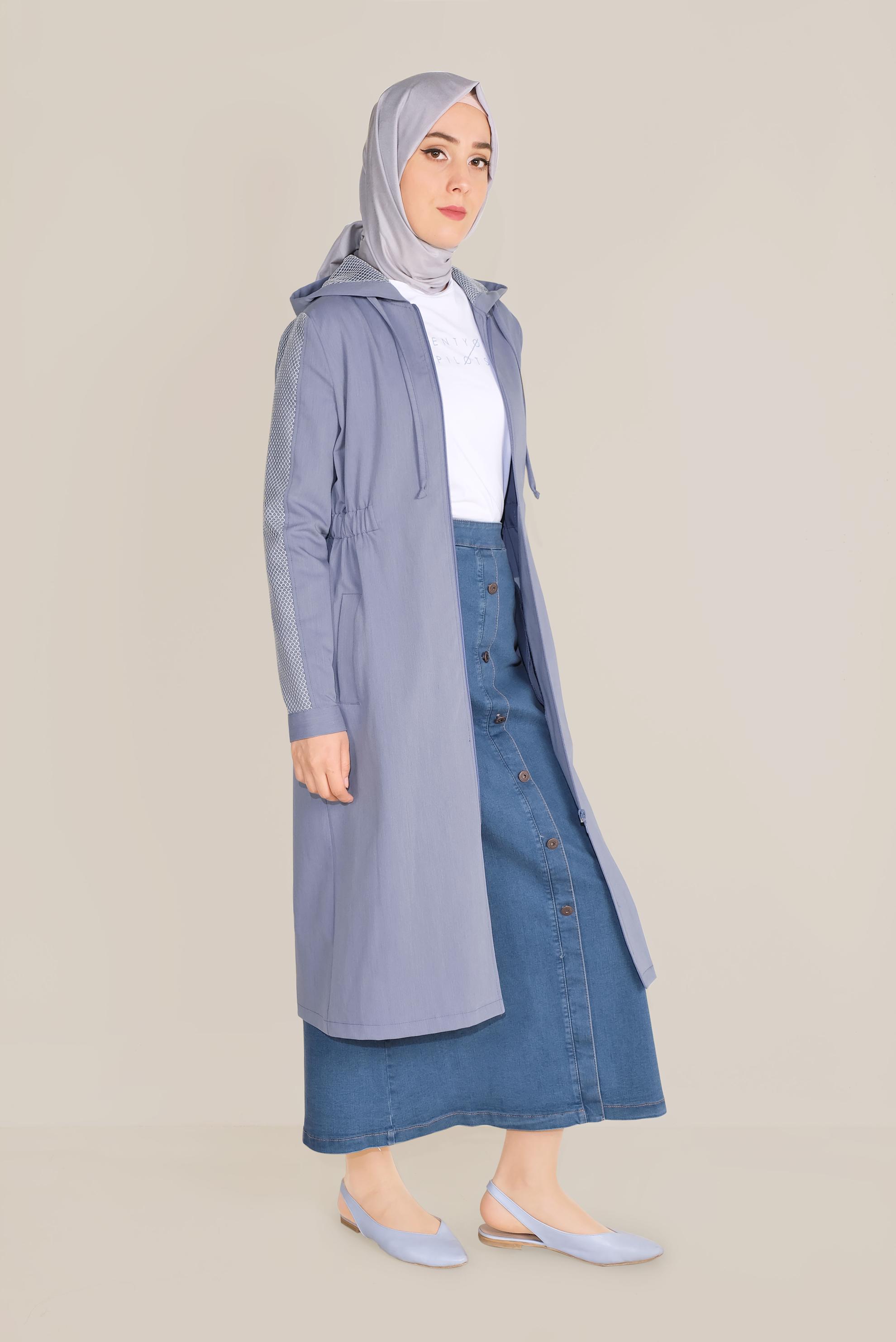 Tesettür giyim LACİVERT FİLE DETAYLI KAPÜŞONLU GİY ÇIK 40666