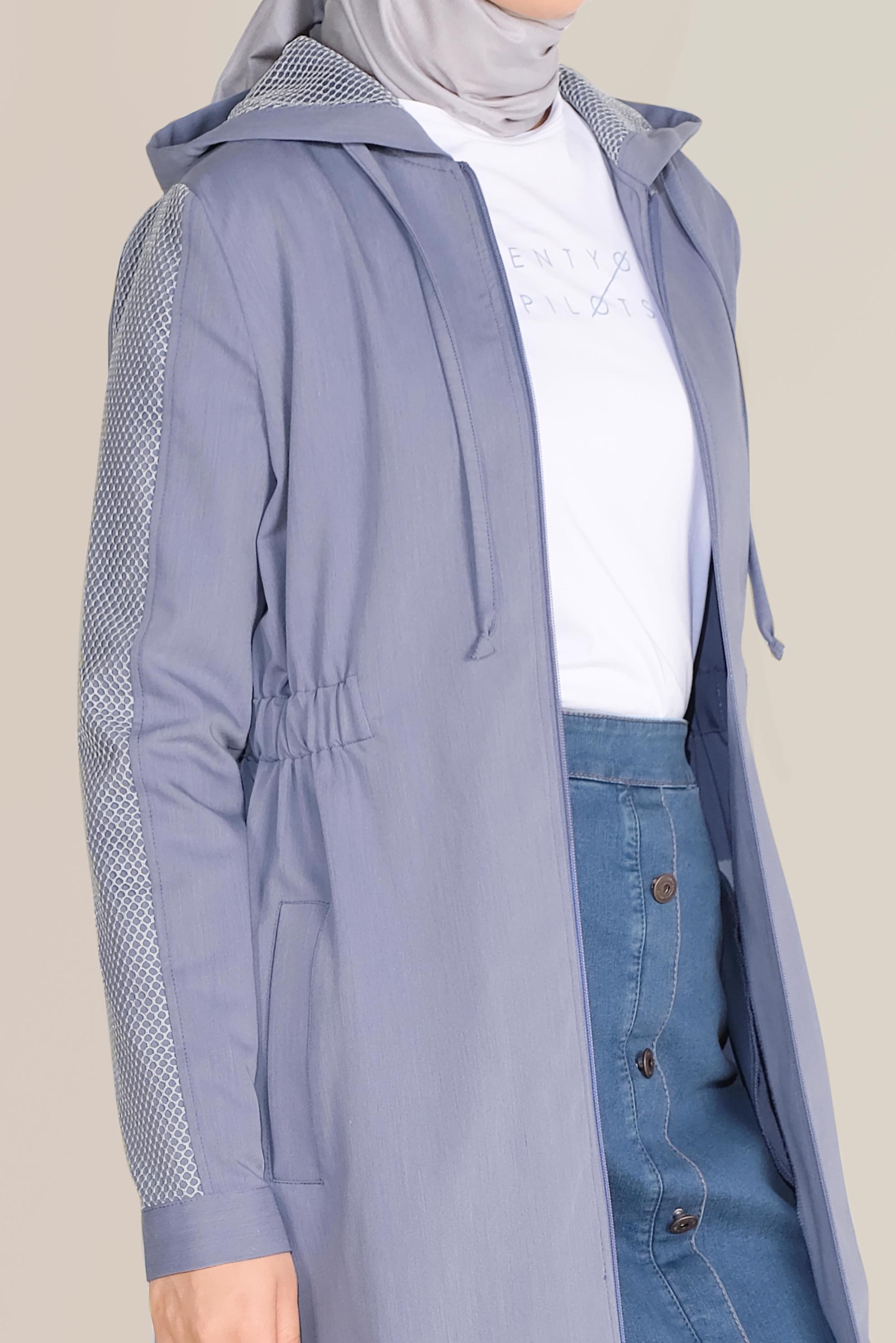 Tesettür giyim LACİVERT FİLE DETAYLI KAPÜŞONLU GİY ÇIK 40666