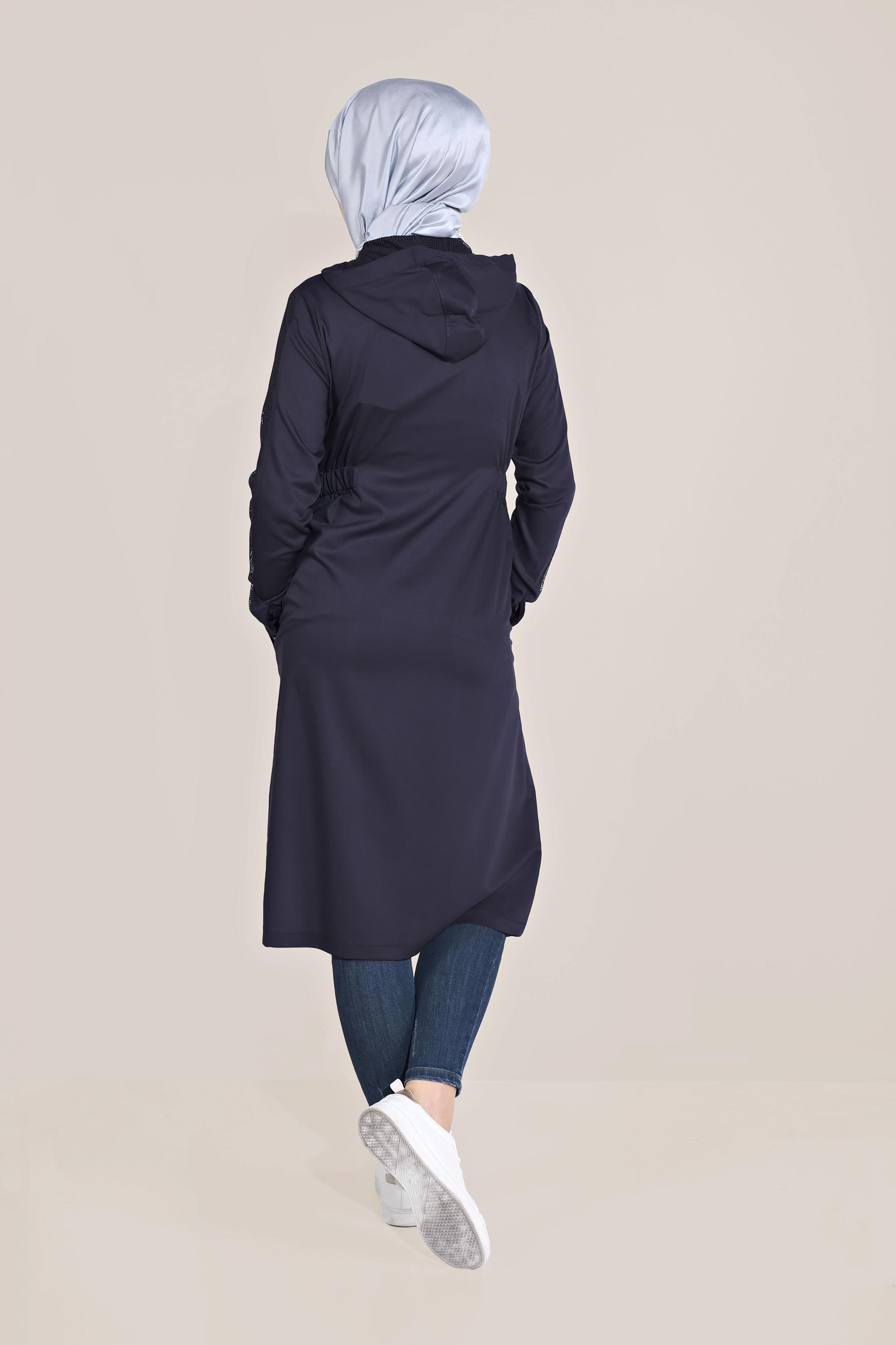 Tesettür giyim LACİVERT FİLE DETAYLI KAPÜŞONLU GİY ÇIK 40666