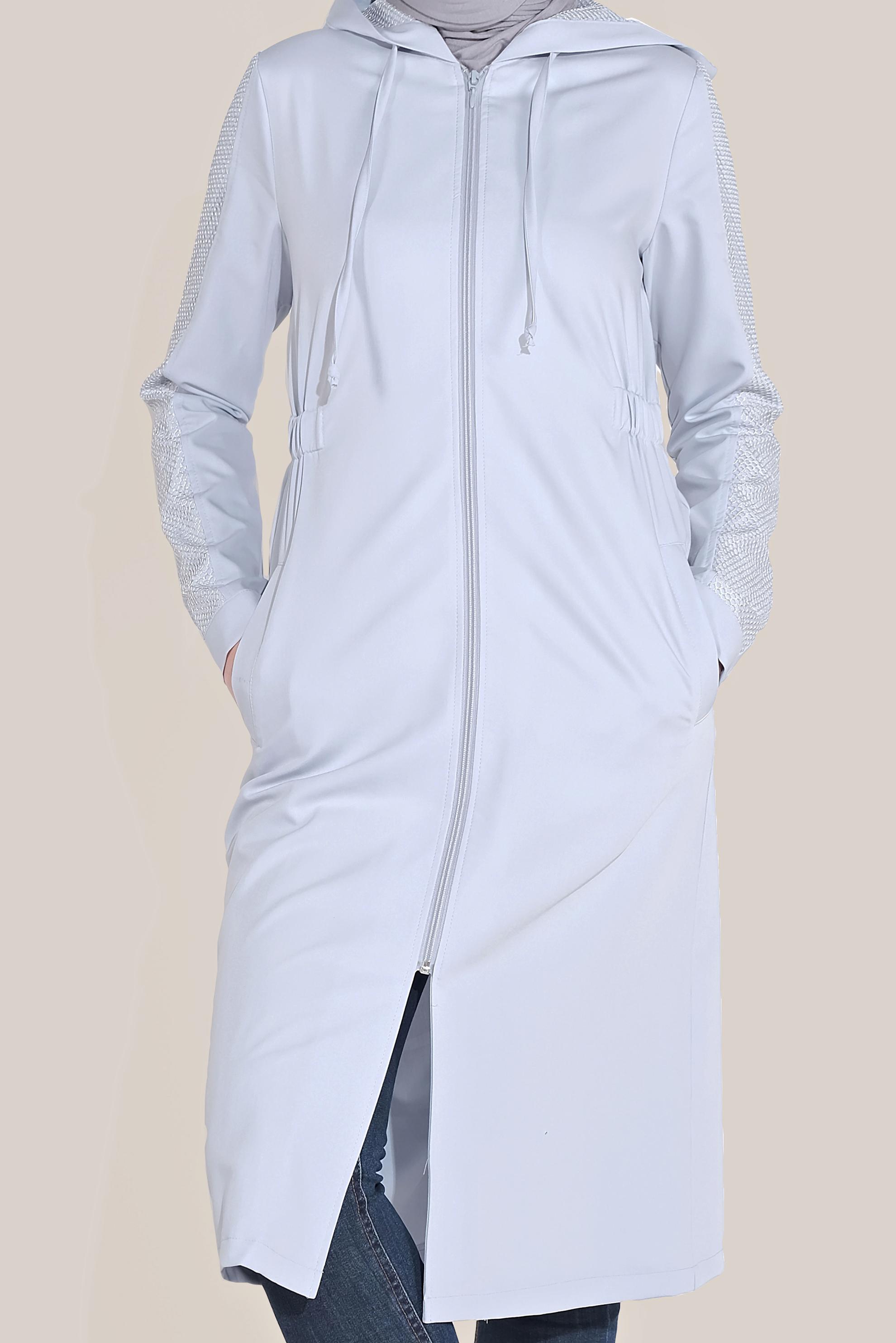 Tesettür giyim MAVİ FİLE DETAYLI KAPÜŞONLU GİY ÇIK 40666