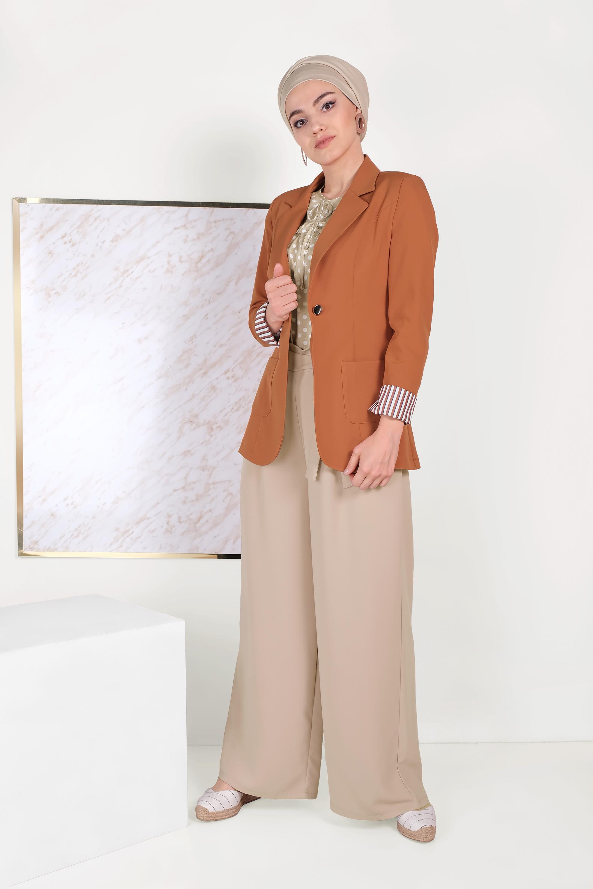 Tesettür giyim TURUNCU DÜĞMELİ KLASİK KESİM CEKET 40725