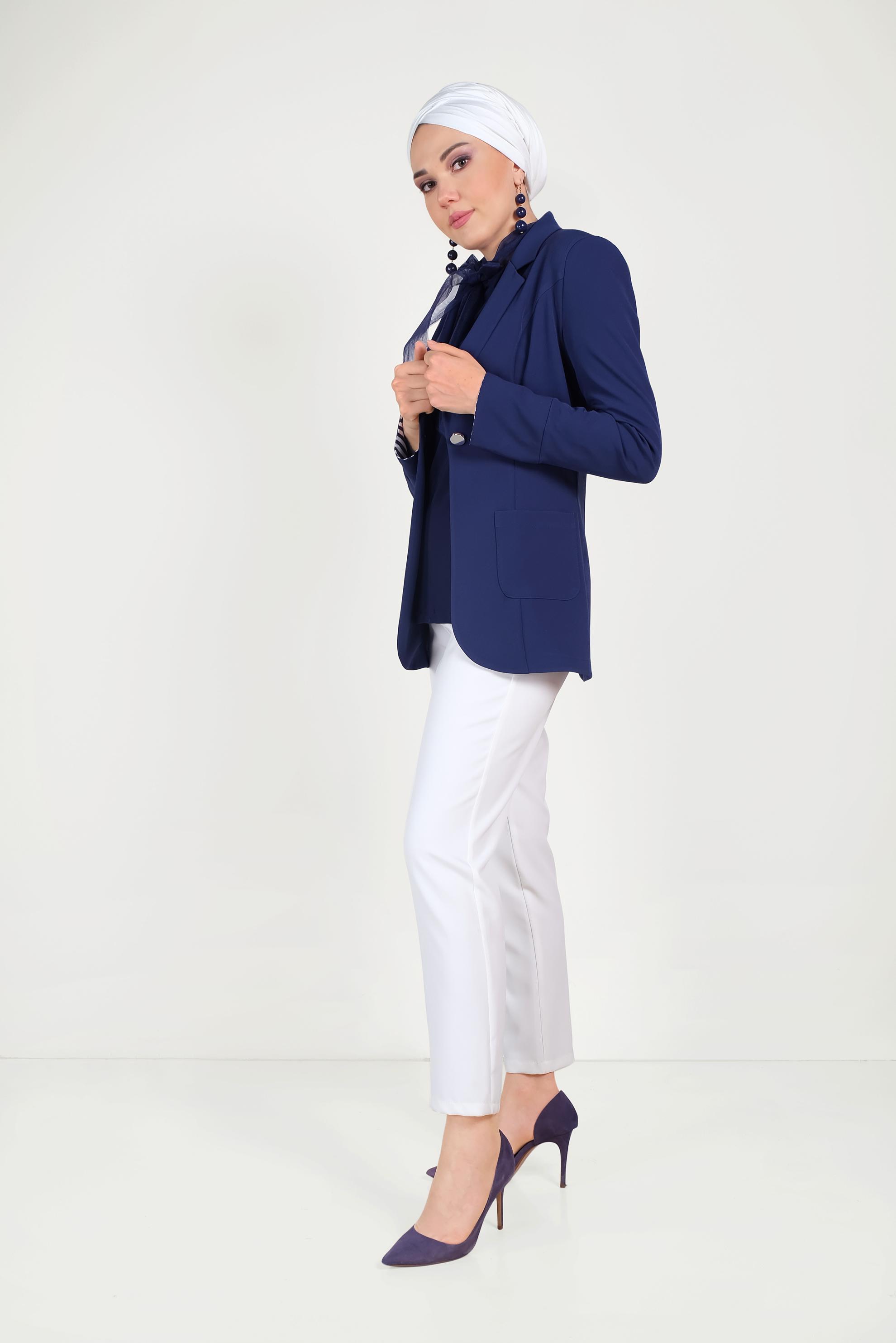 Tesettür giyim LACİVERT DÜĞMELİ KLASİK KESİM CEKET 40725