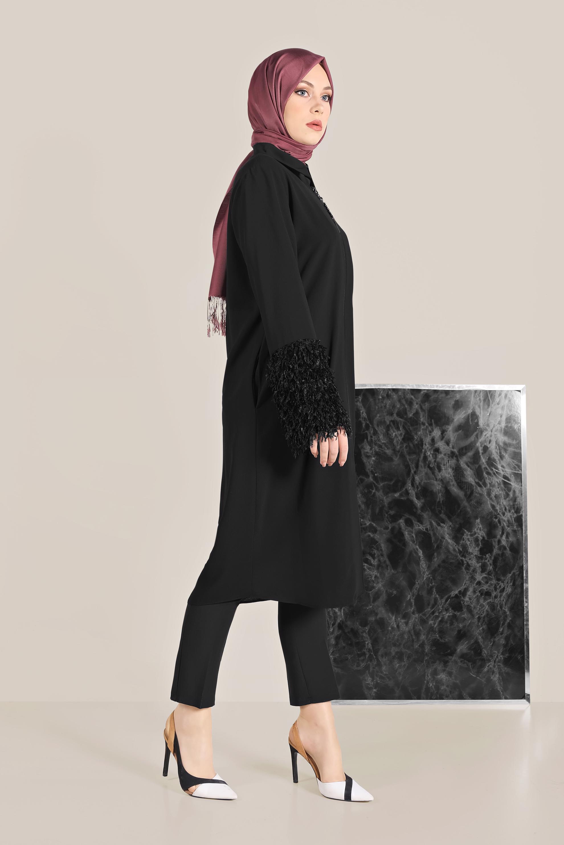 Tesettür giyim SİYAH SAÇAKLI FERMUARLI GİY ÇIK 40731 