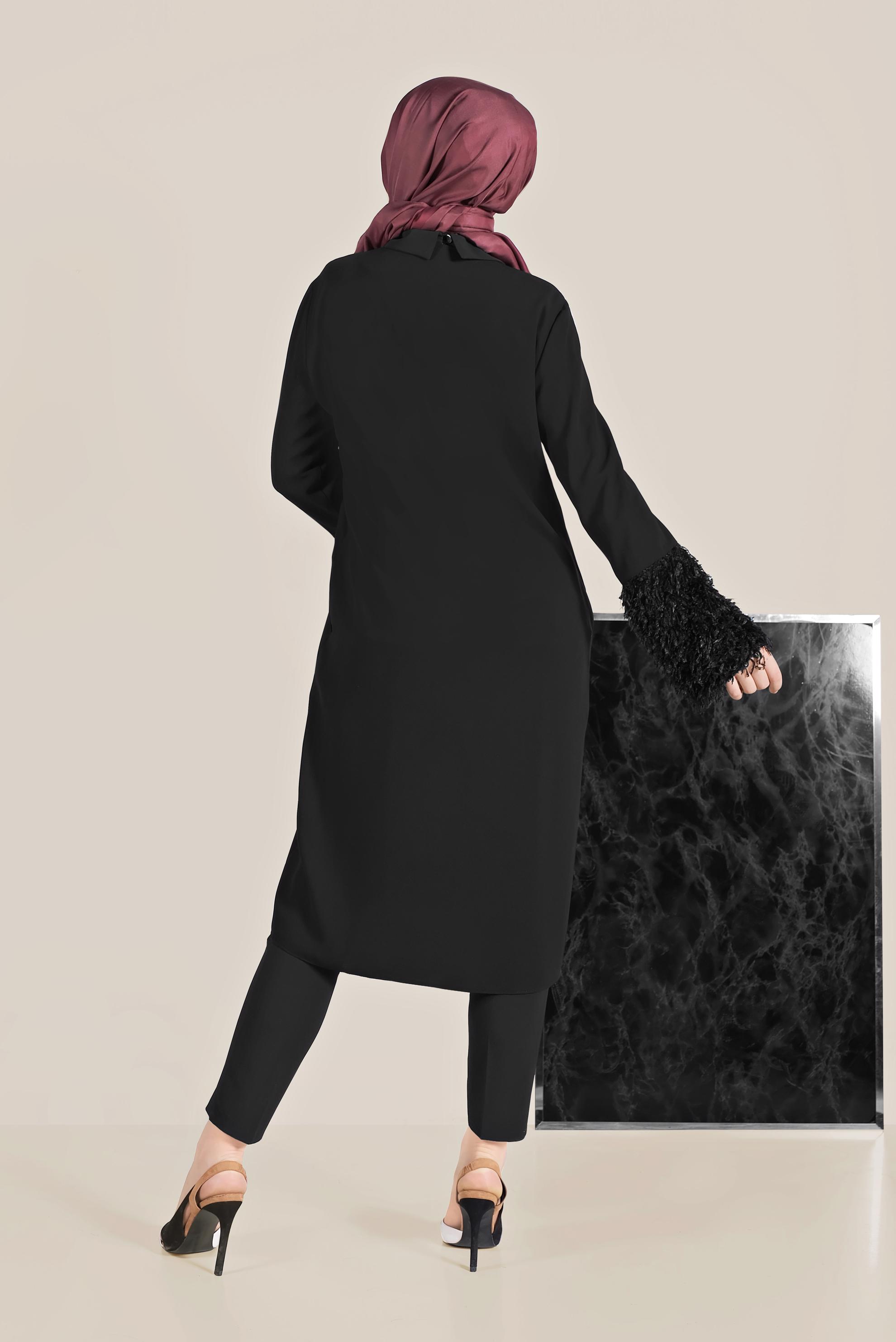 Tesettür giyim SİYAH SAÇAKLI FERMUARLI GİY ÇIK 40731 