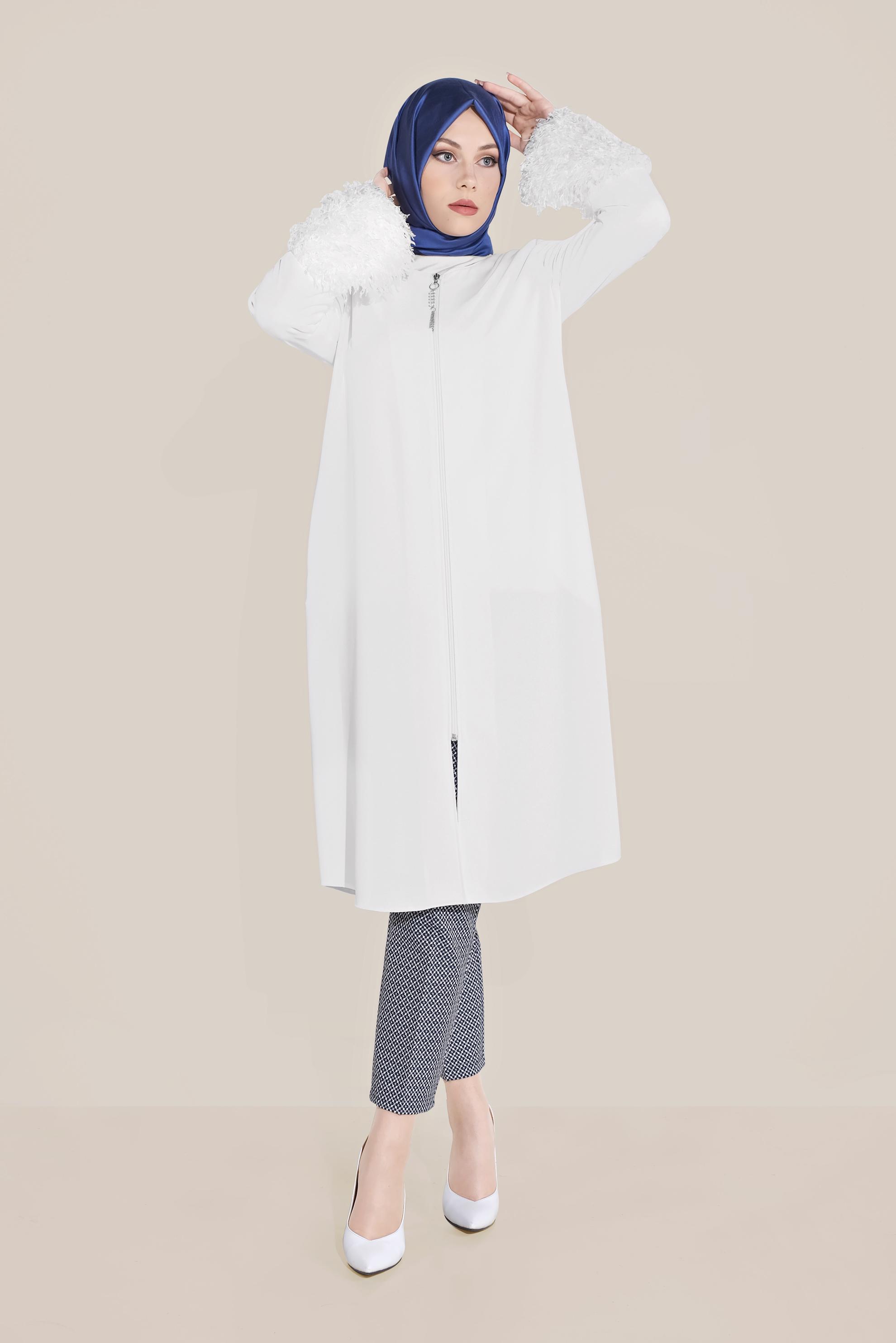 Tesettür giyim BEYAZ SAÇAKLI FERMUARLI GİY ÇIK 40731 