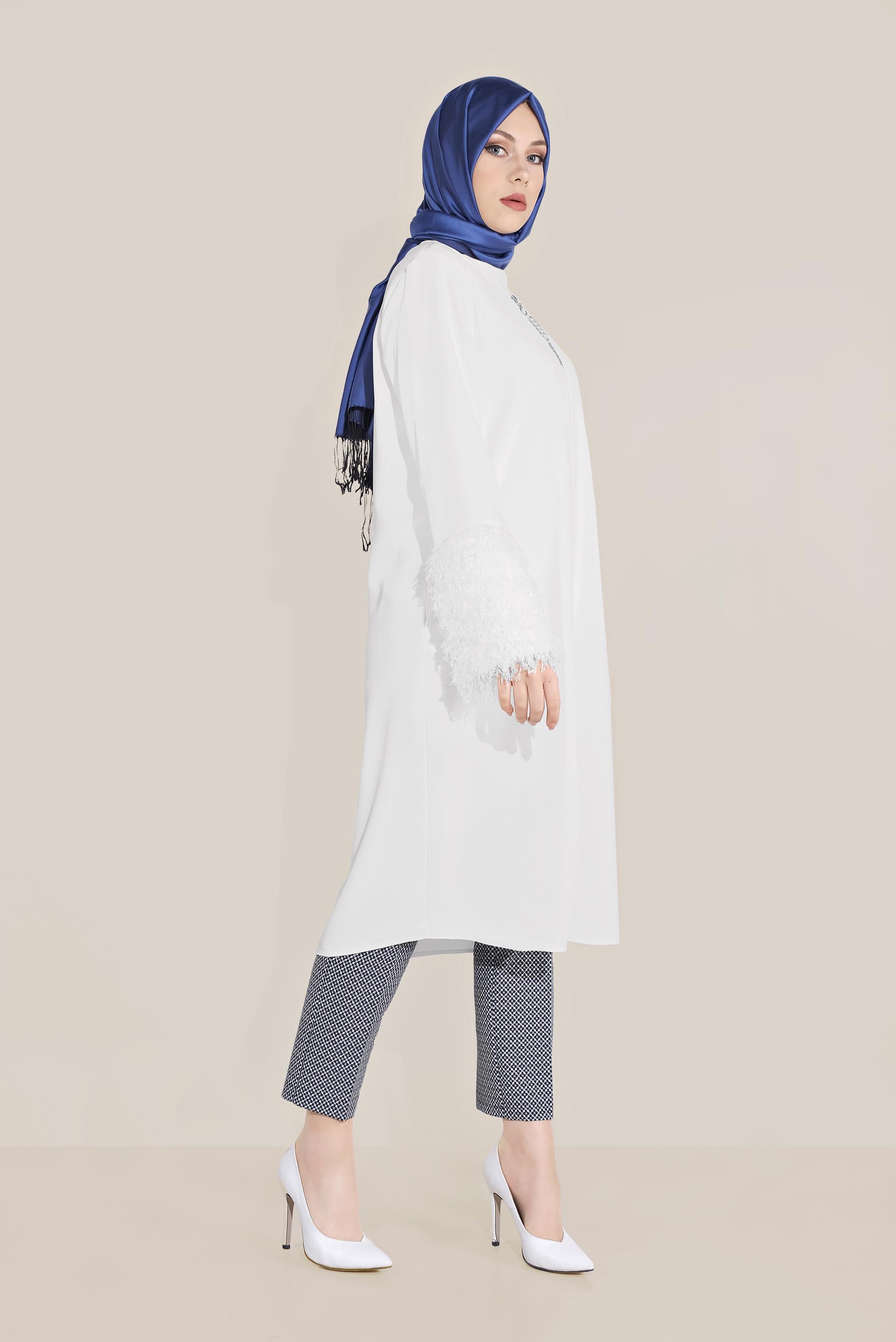 Tesettür giyim BEYAZ SAÇAKLI FERMUARLI GİY ÇIK 40731 