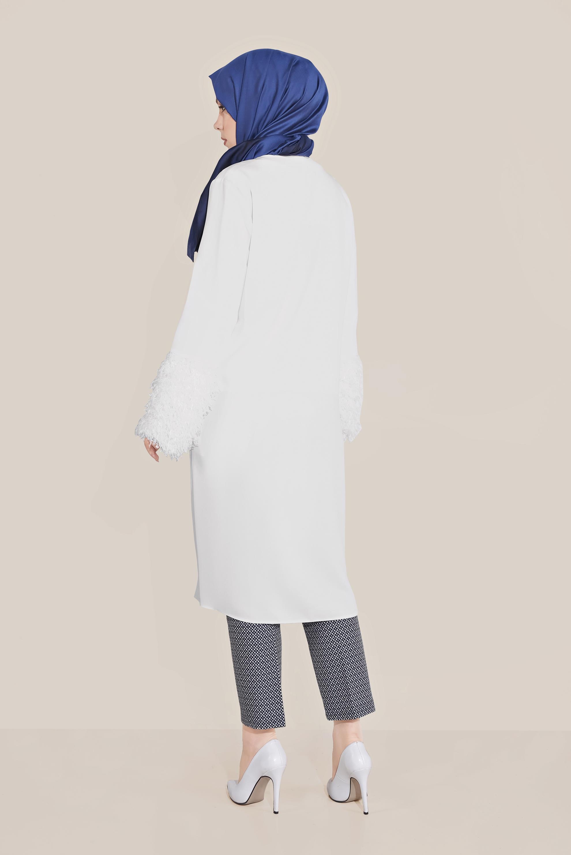 Tesettür giyim BEYAZ SAÇAKLI FERMUARLI GİY ÇIK 40731 