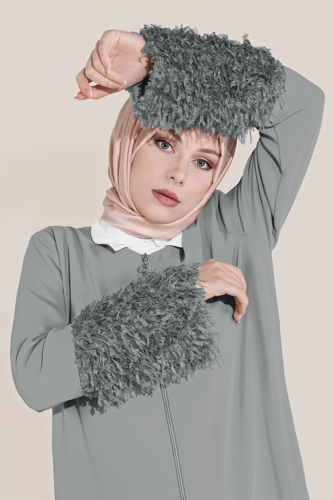 Hijab clothing BROWN ZIPPED FRINGE JACKET 40731 - ALVİNA