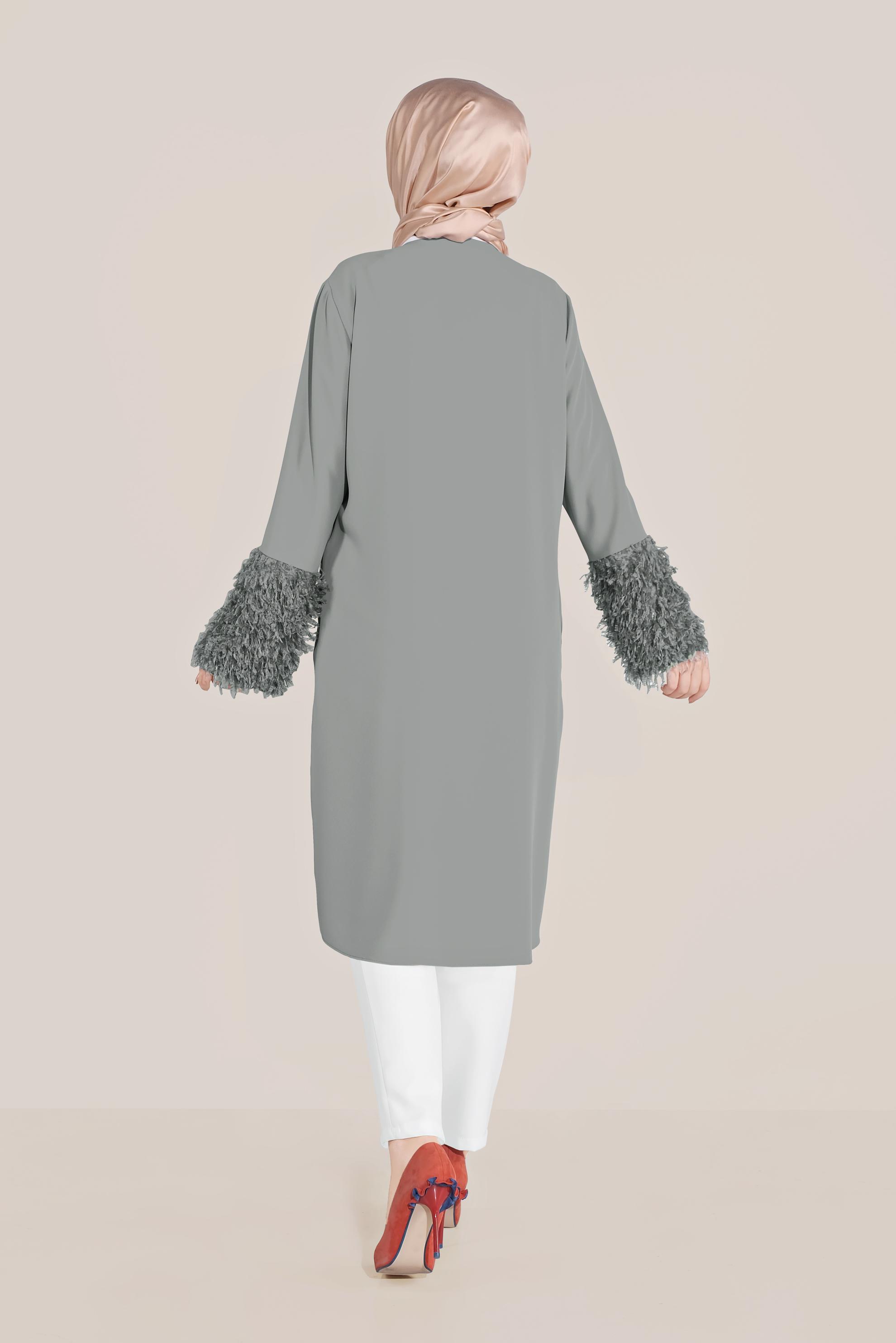 Tesettür giyim GRİ SAÇAKLI FERMUARLI GİY ÇIK 40731 