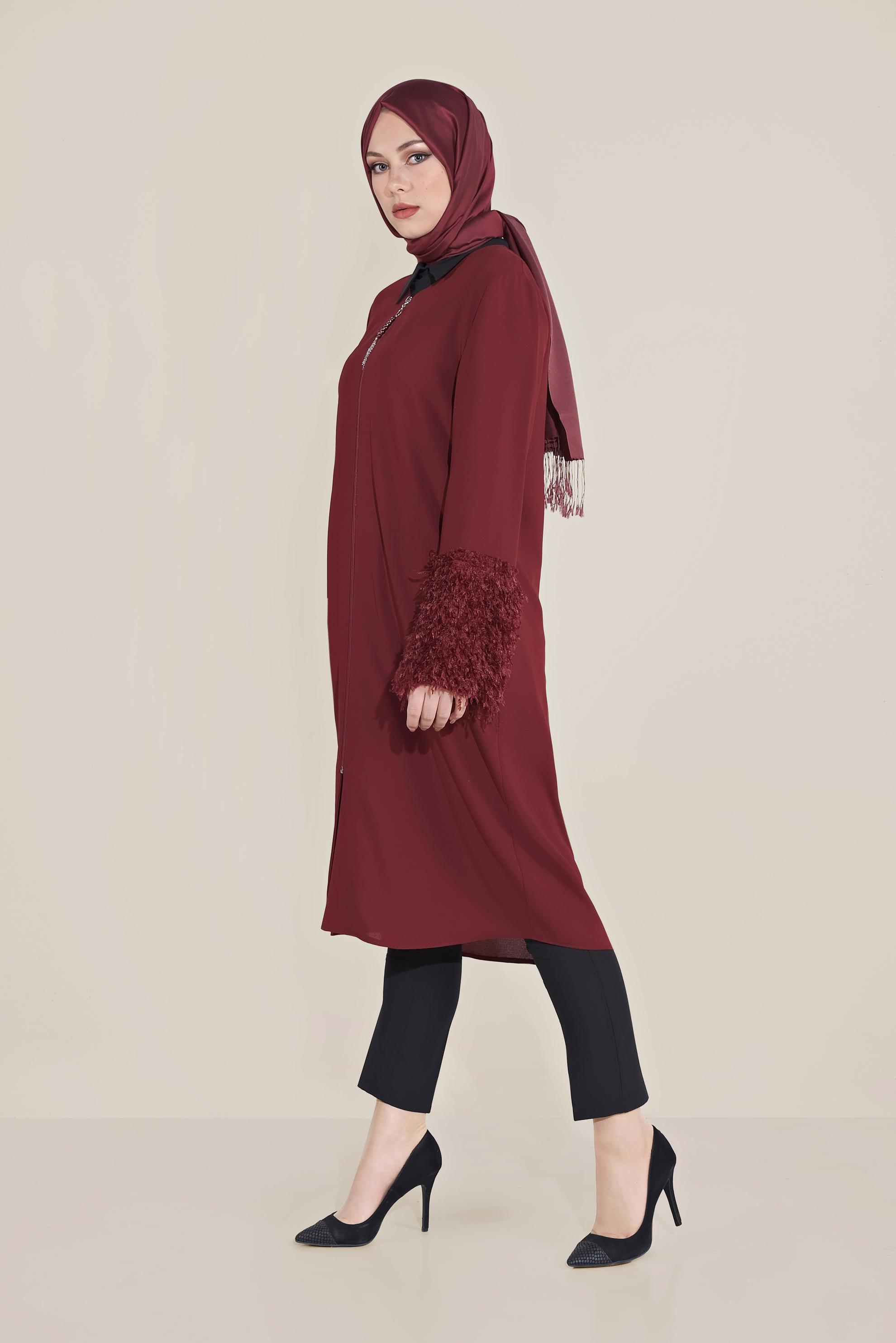 Tesettür giyim BORDO SAÇAKLI FERMUARLI GİY ÇIK 40731 