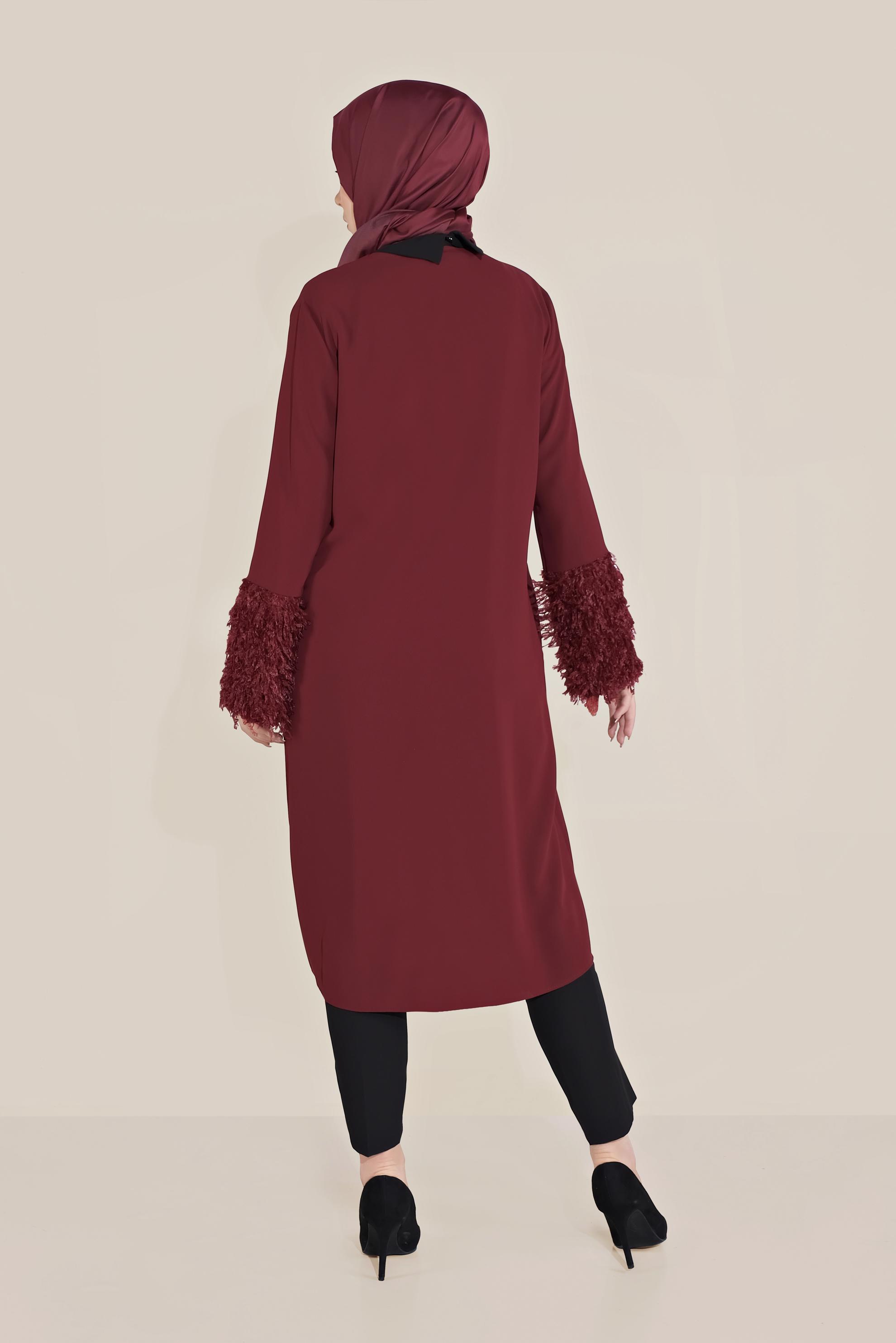 Tesettür giyim BORDO SAÇAKLI FERMUARLI GİY ÇIK 40731 