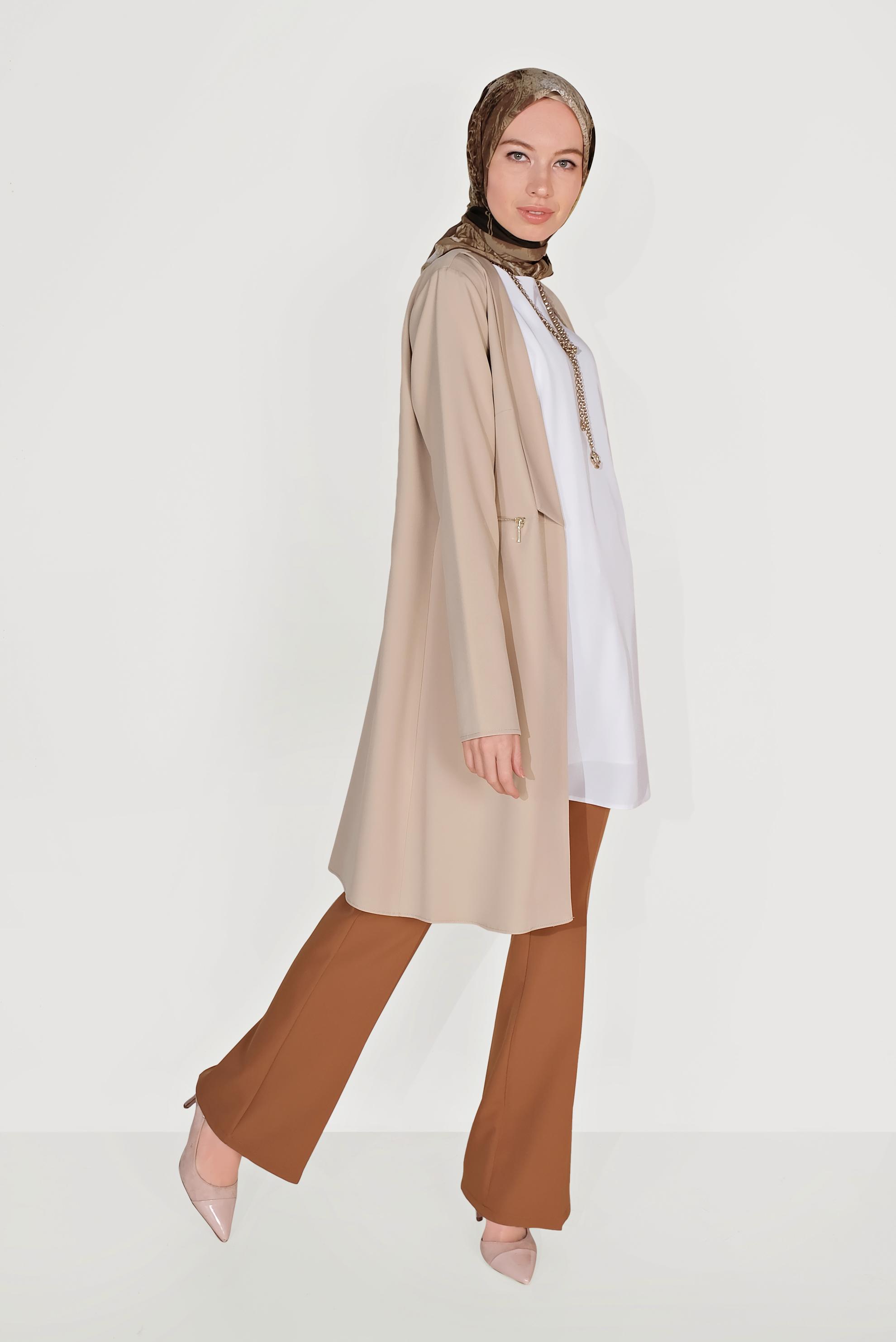 Hijab clothing BEIGE ZIPPER DETAILED JACKET 40742 