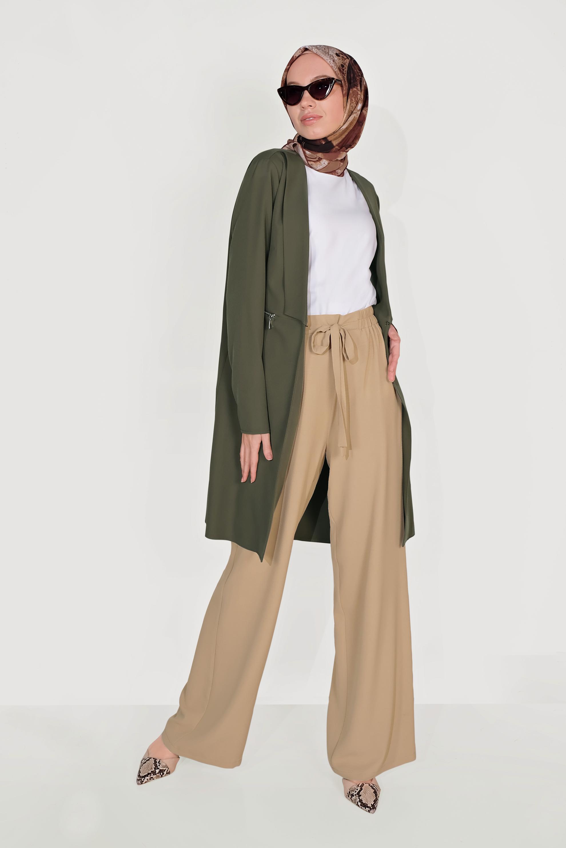 Hijab clothing KHAKI ZIPPER DETAILED JACKET 40742 