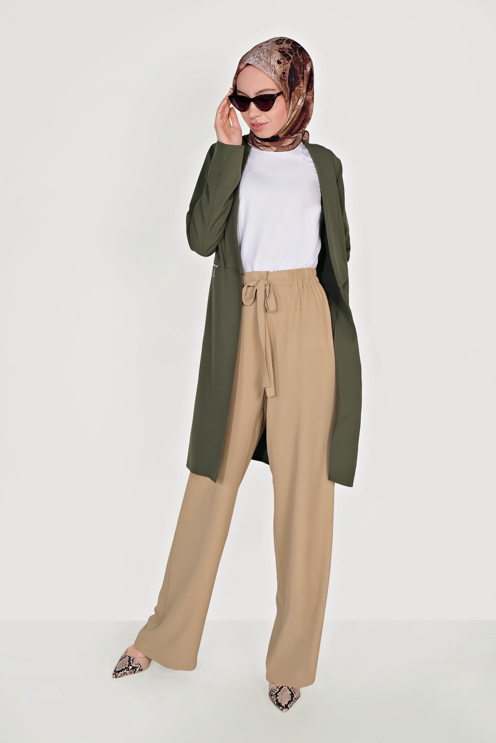 Hijab clothing KHAKI ZIPPER DETAILED JACKET 40742 