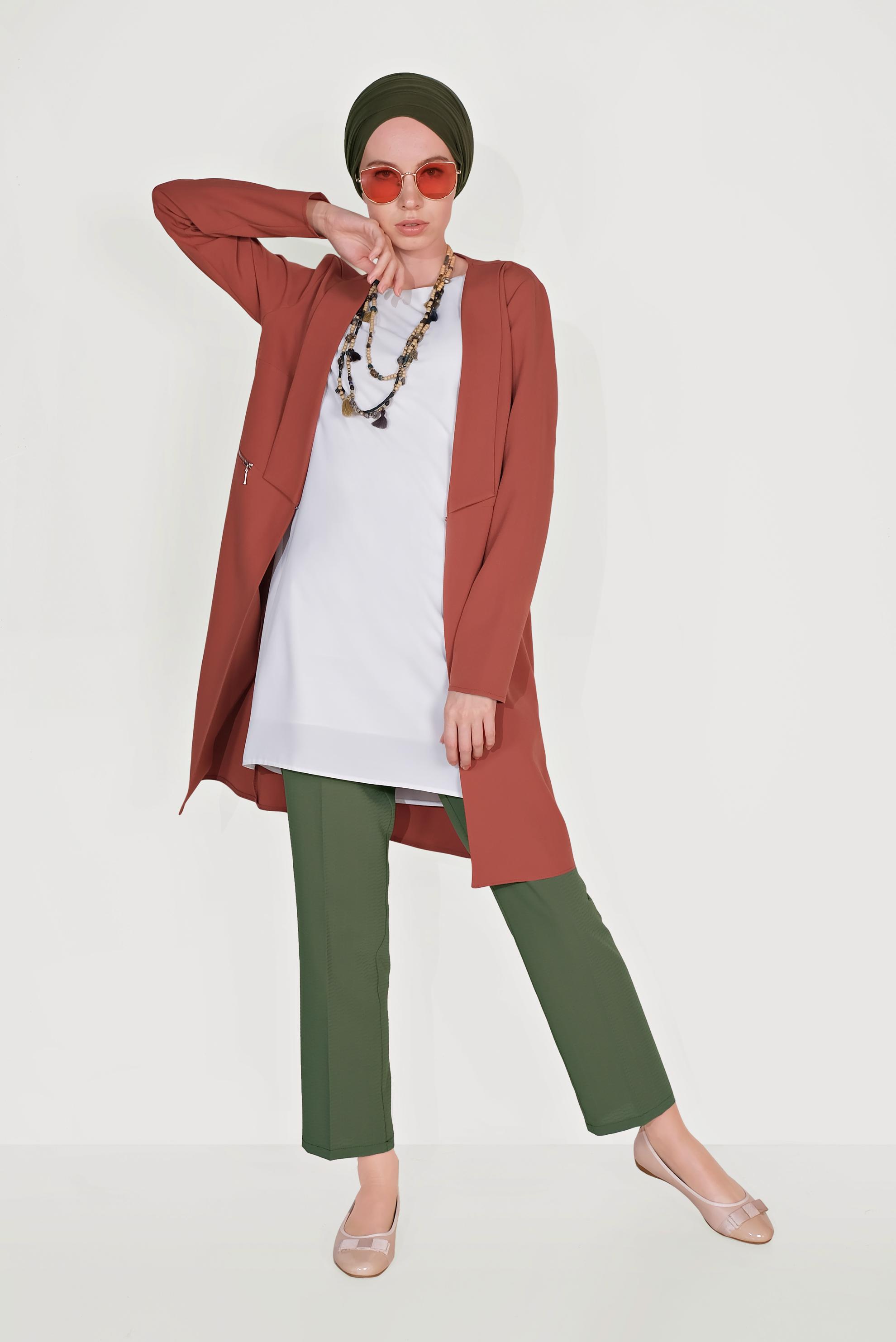 Tesettür giyim TURUNCU FERMUAR DETAYLI CEKET 40742