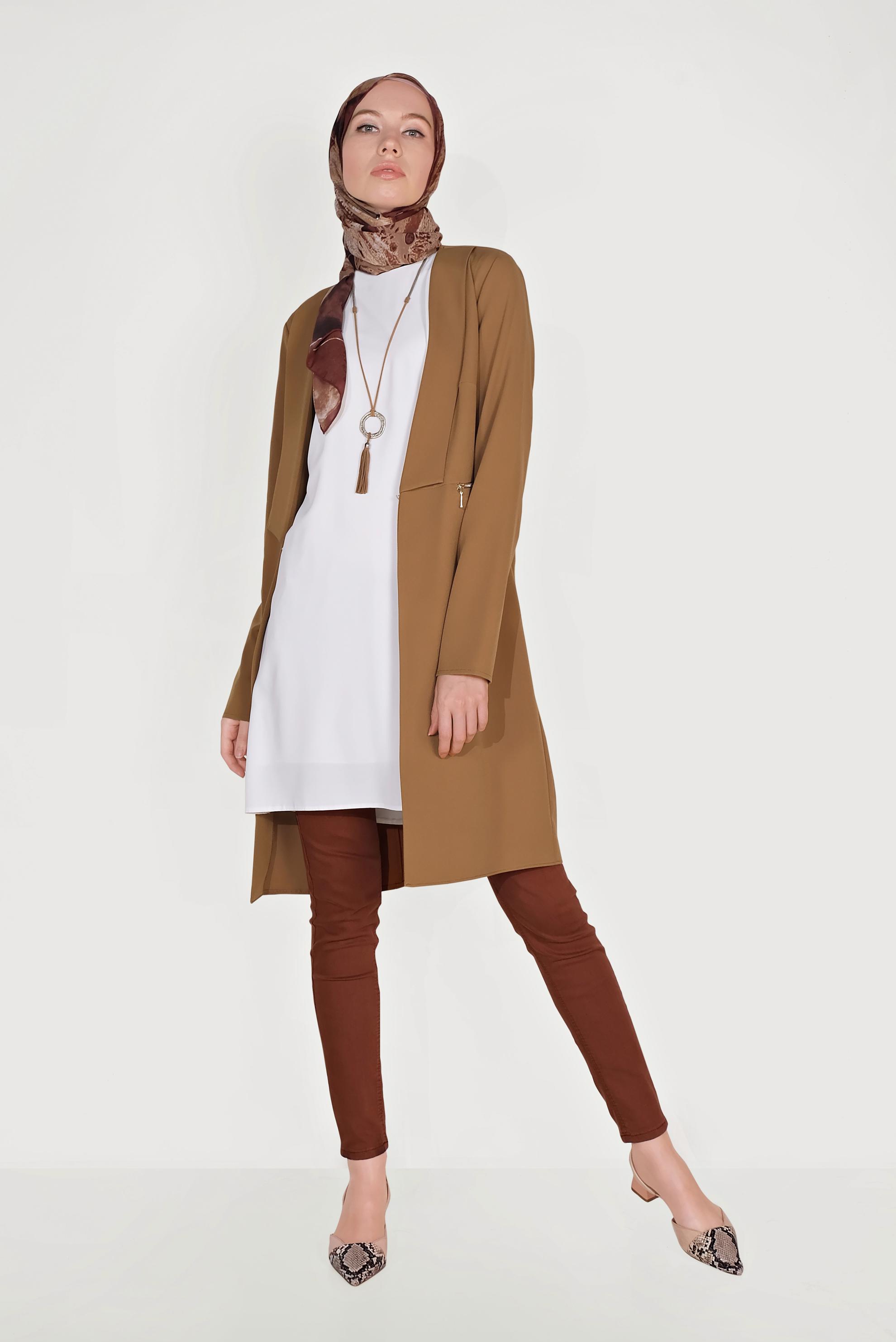 Tesettür giyim SARI FERMUAR DETAYLI CEKET 40742