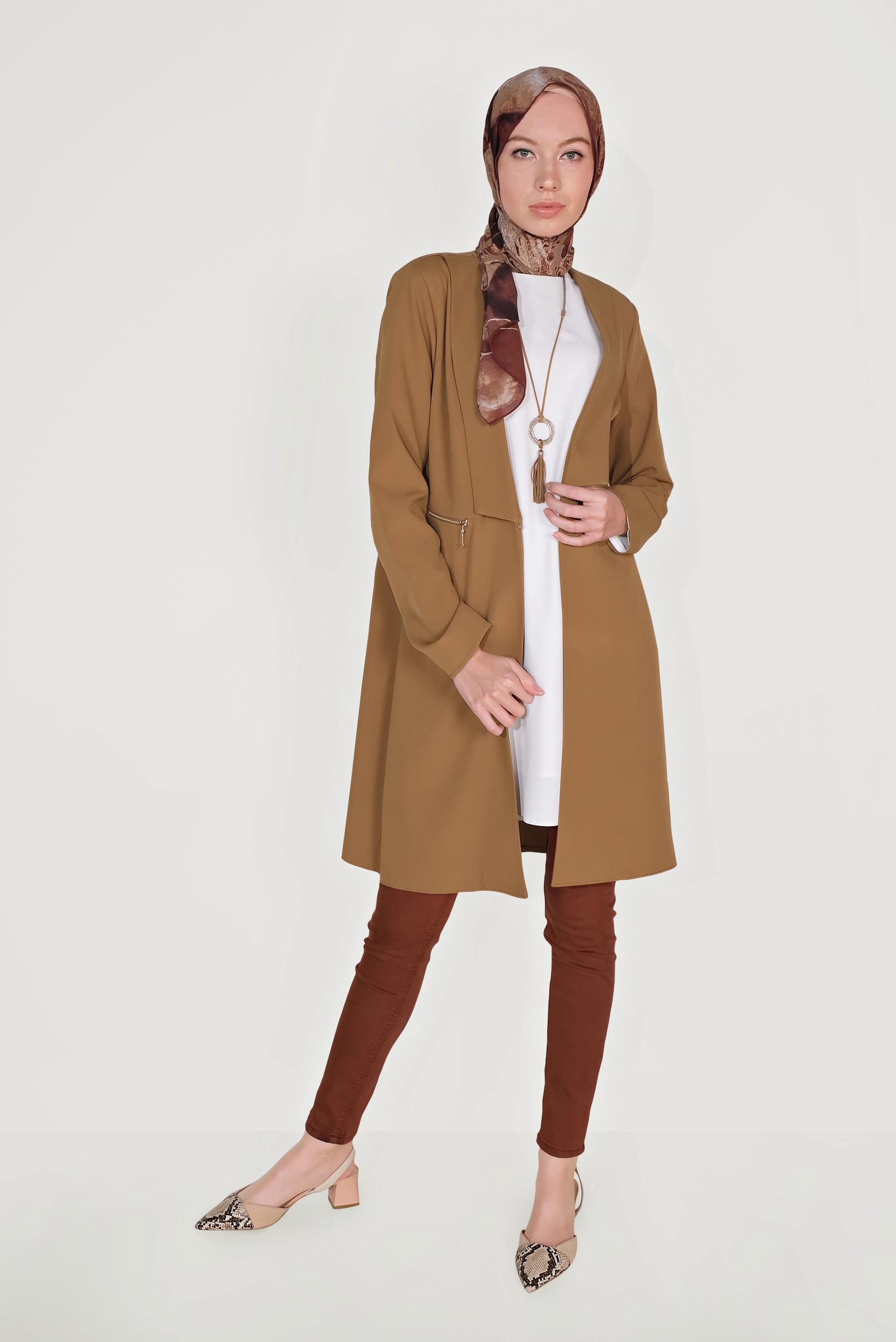 Tesettür giyim SARI FERMUAR DETAYLI CEKET 40742