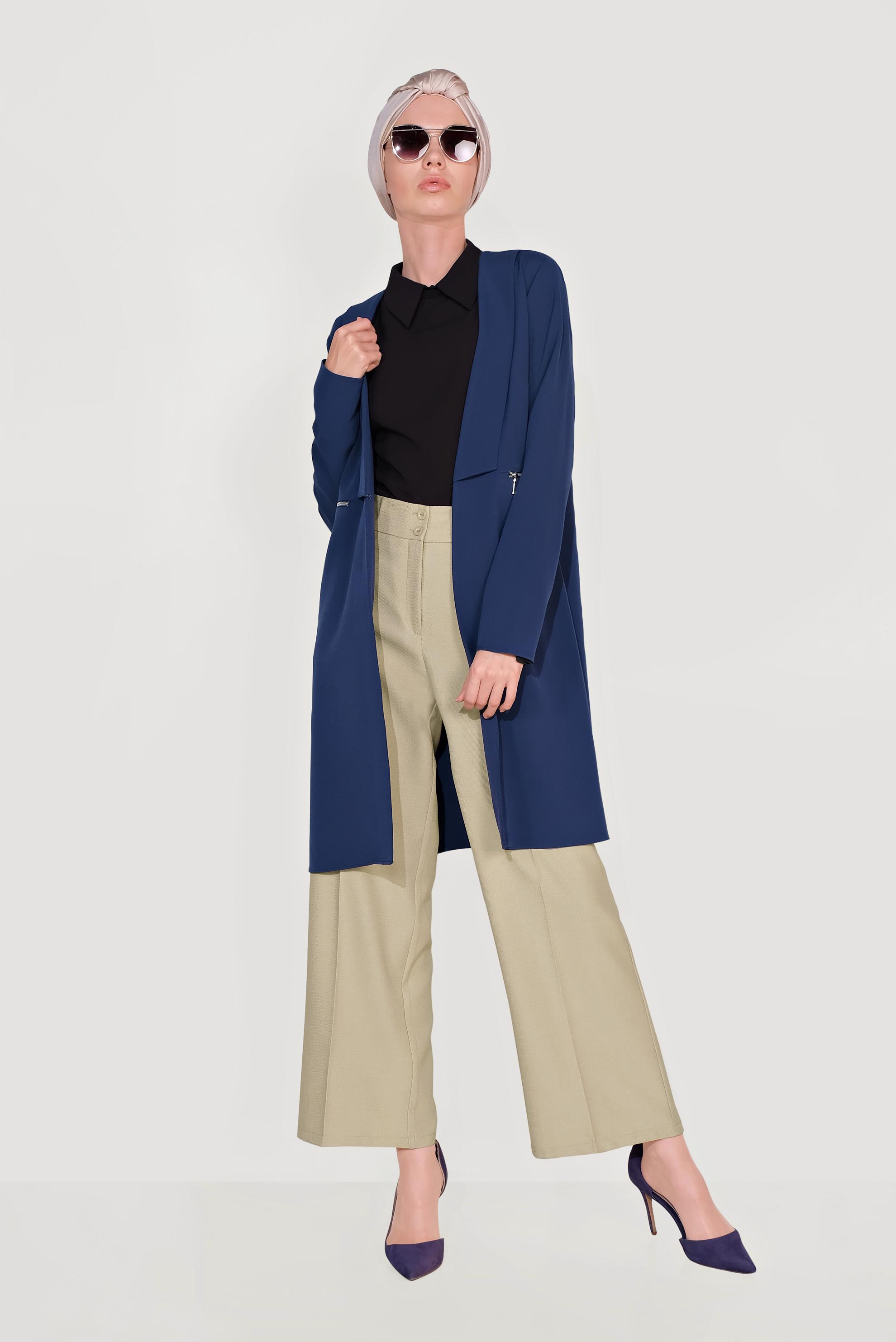 Tesettür giyim LACİVERT FERMUAR DETAYLI CEKET 40742