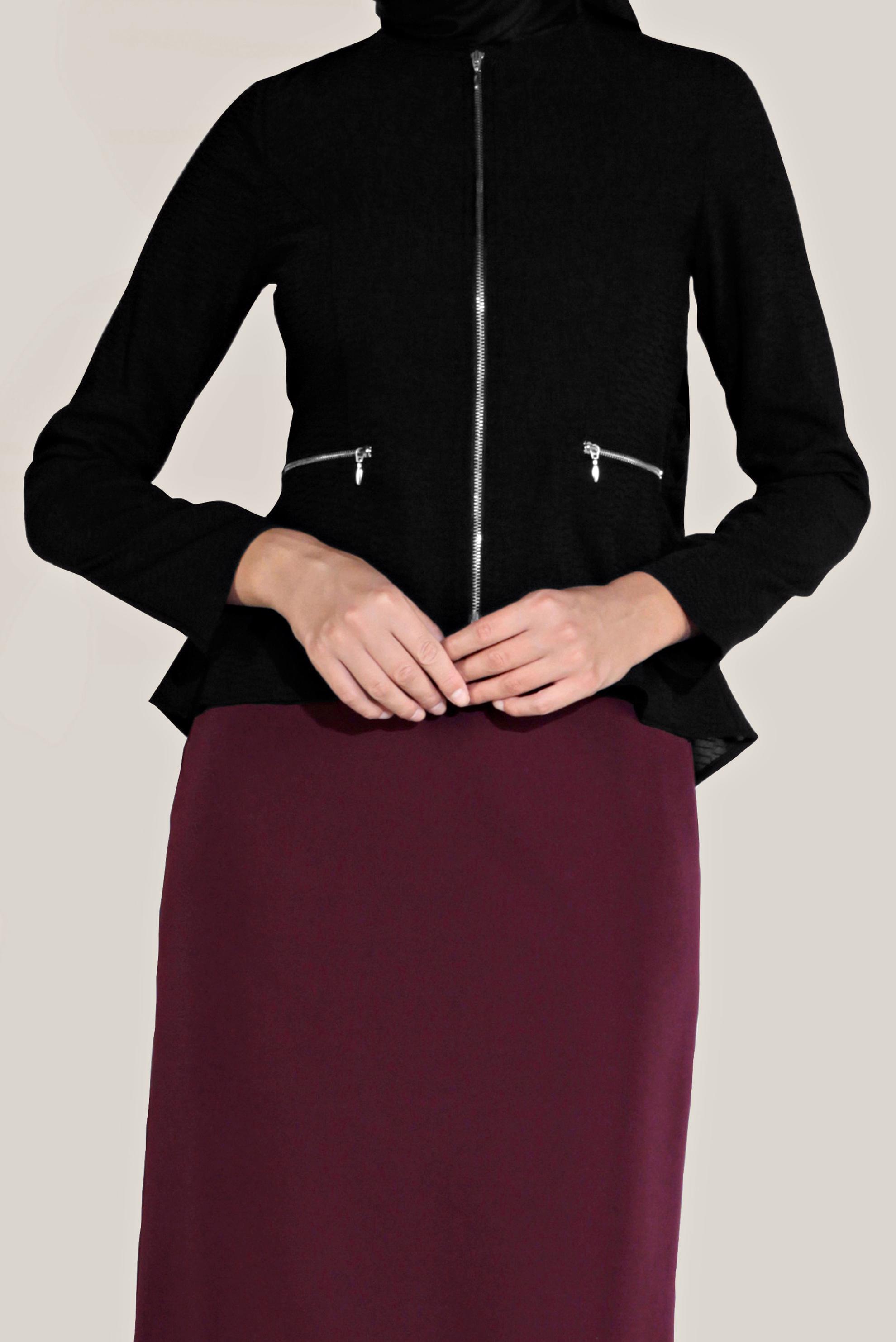 Tesettür giyim SİYAH FERMUARLI BİSİKLET YAKA CEKET 40761