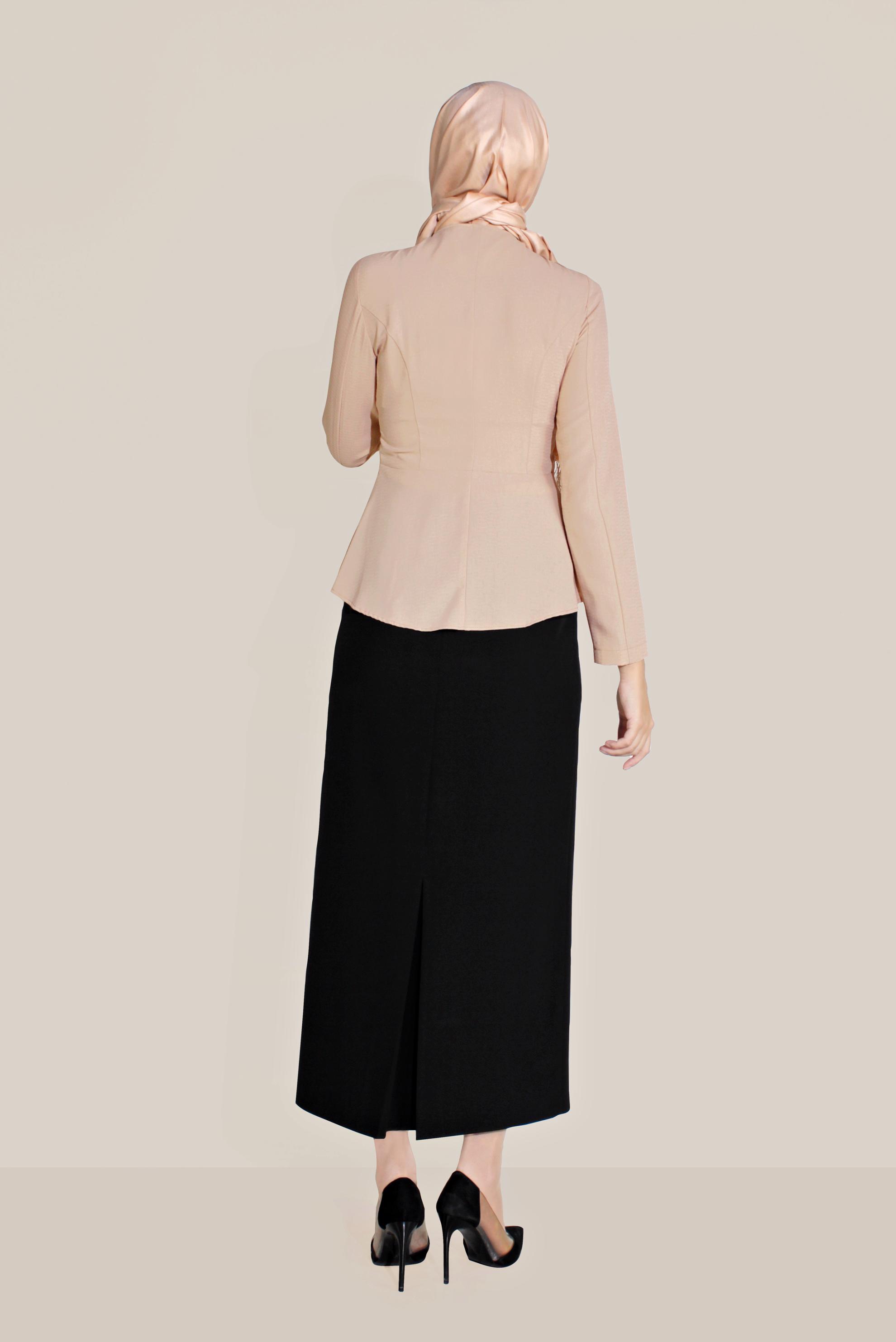 Tesettür giyim BEJ FERMUARLI BİSİKLET YAKA CEKET 40761