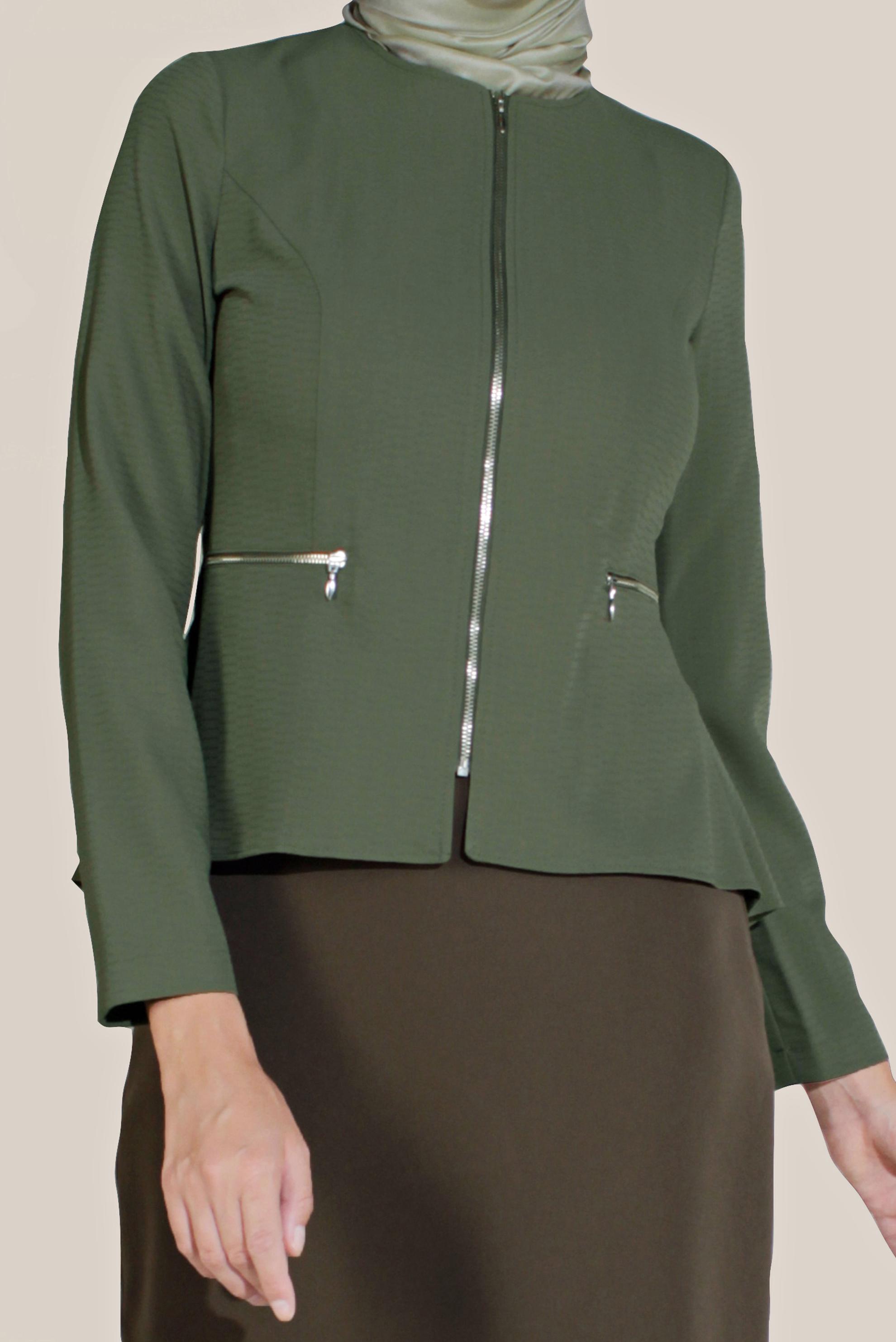 Tesettür giyim HAKİ FERMUARLI BİSİKLET YAKA CEKET 40761