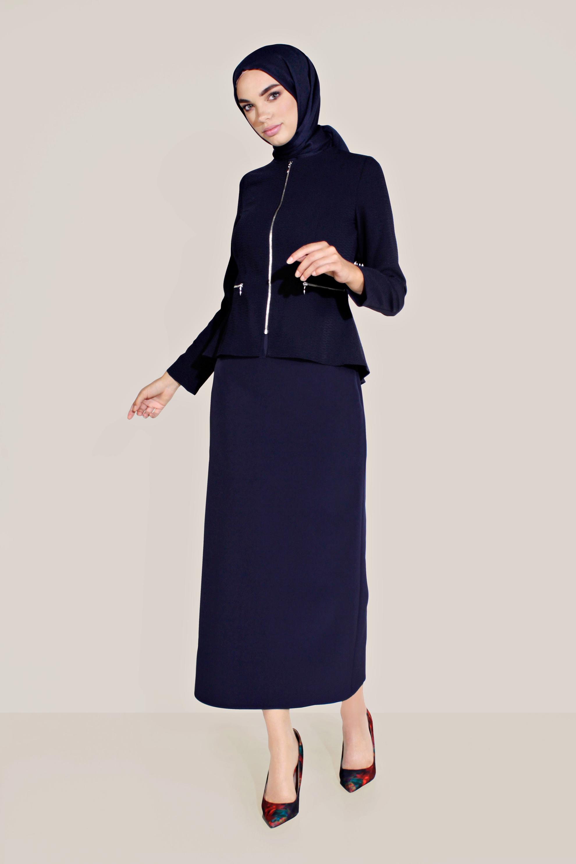 Hijab clothing NAVY BLUE ZIPPED CREW-NECK JACKET 40761