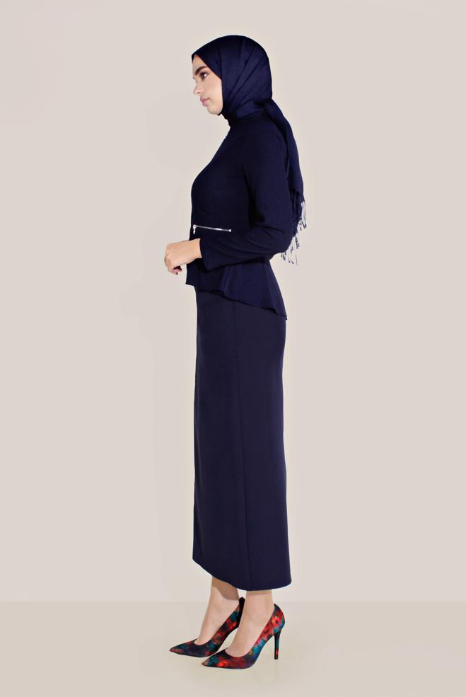 Hijab clothing NAVY BLUE ZIPPED CREW-NECK JACKET 40761 - ALVİNA