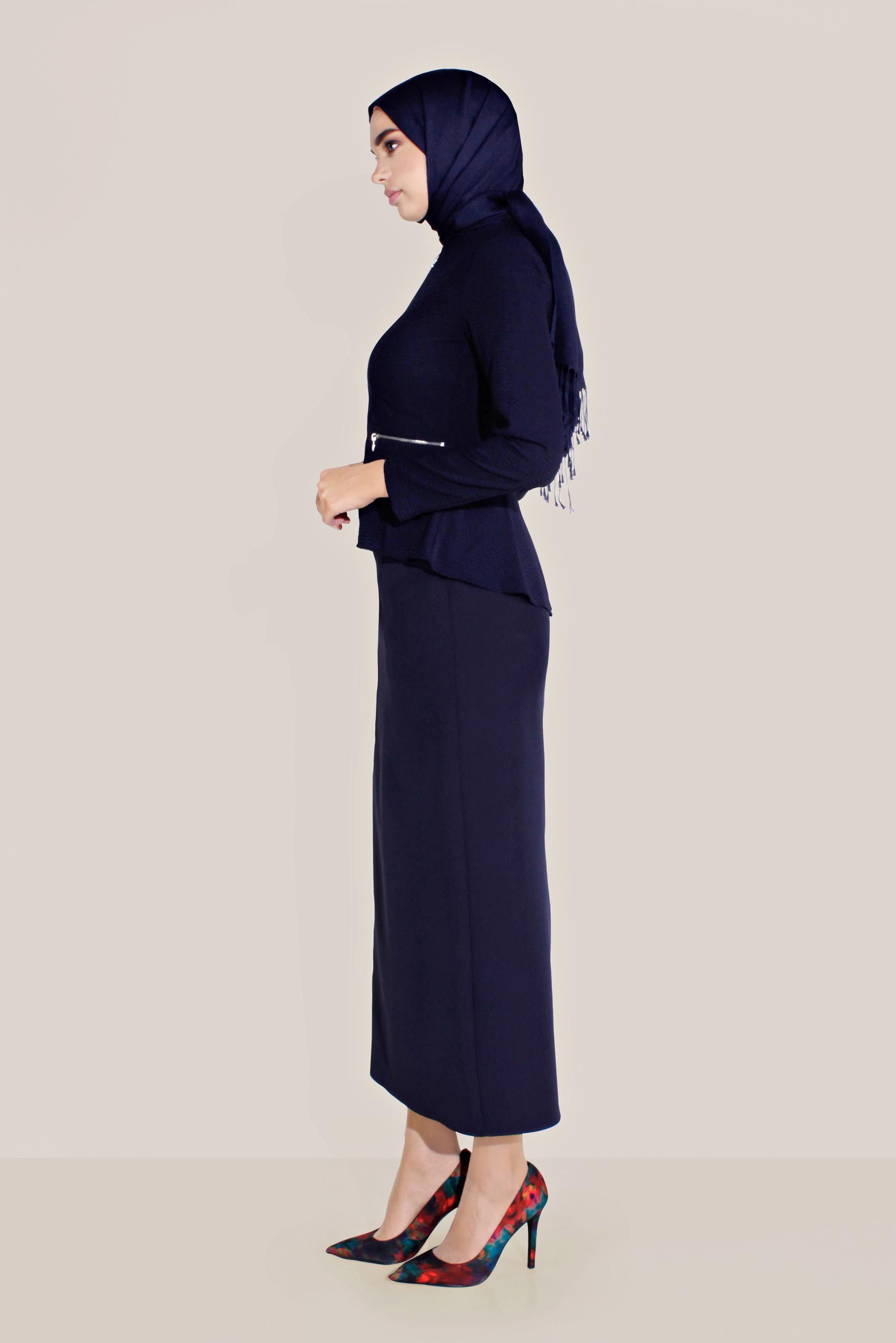 Hijab clothing NAVY BLUE ZIPPED CREW-NECK JACKET 40761