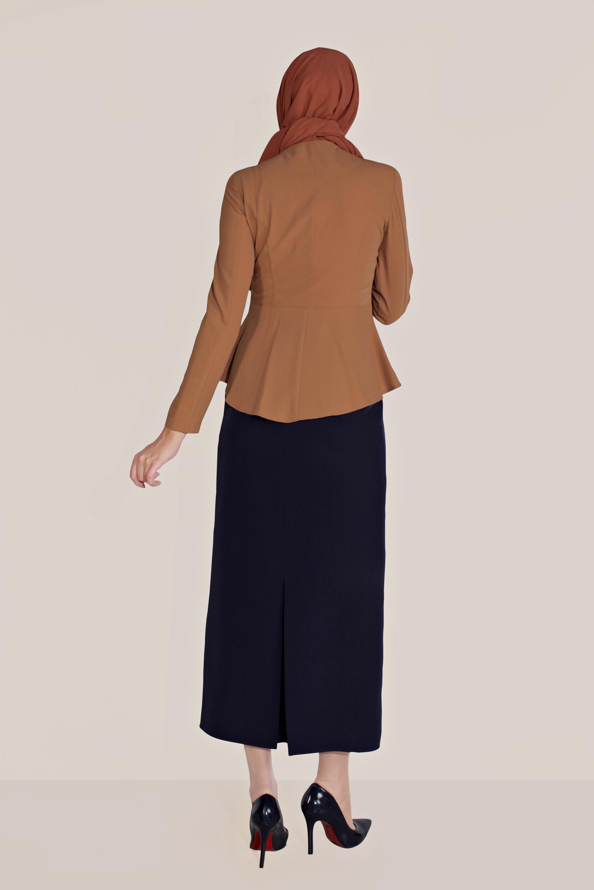 Tesettür giyim KAHVE FERMUARLI BİSİKLET YAKA CEKET 40761