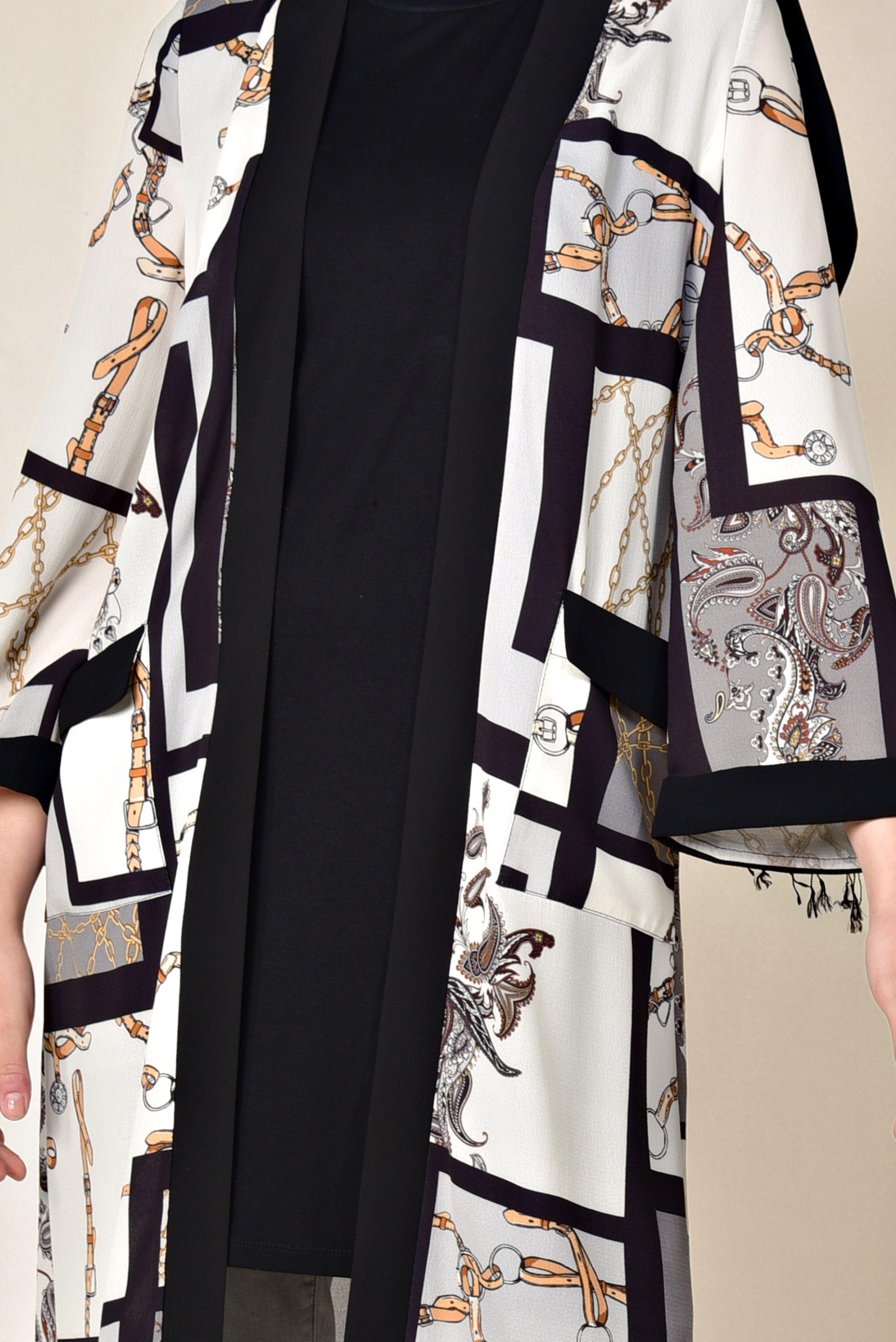 Hijab clothing GREY POCKET DETAIL PATTERNED KIMONO 4921 