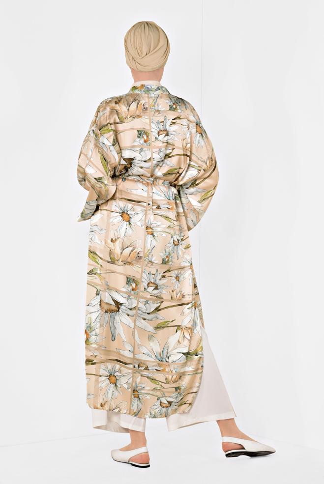 Hijab clothing POWDER FLORAL PATTERN LONG KIMONO 4934  - ALVİNA