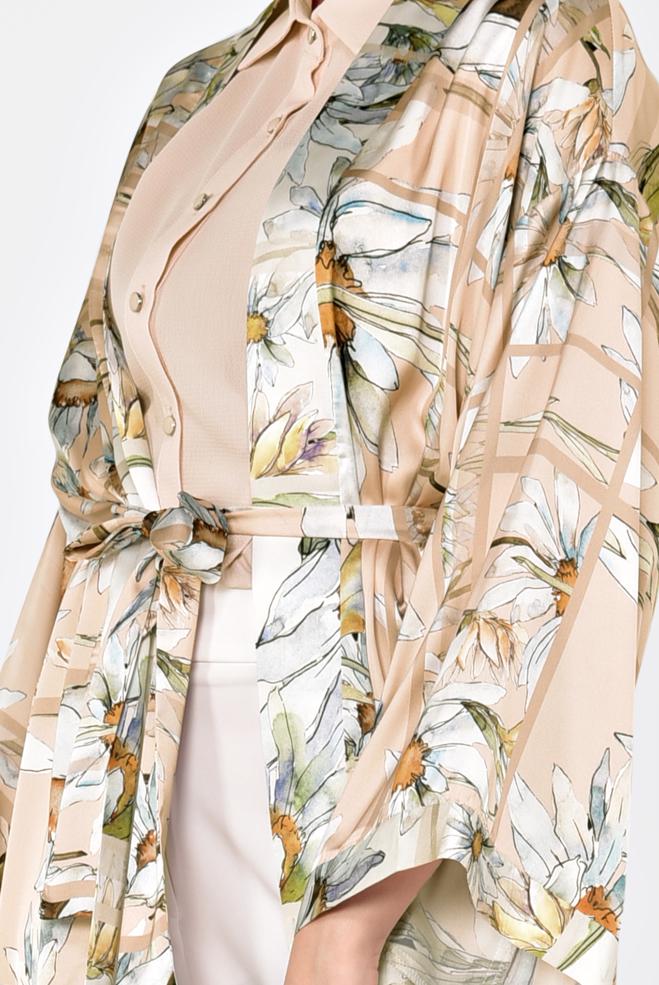 Hijab clothing POWDER FLORAL PATTERN LONG KIMONO 4934  - ALVİNA