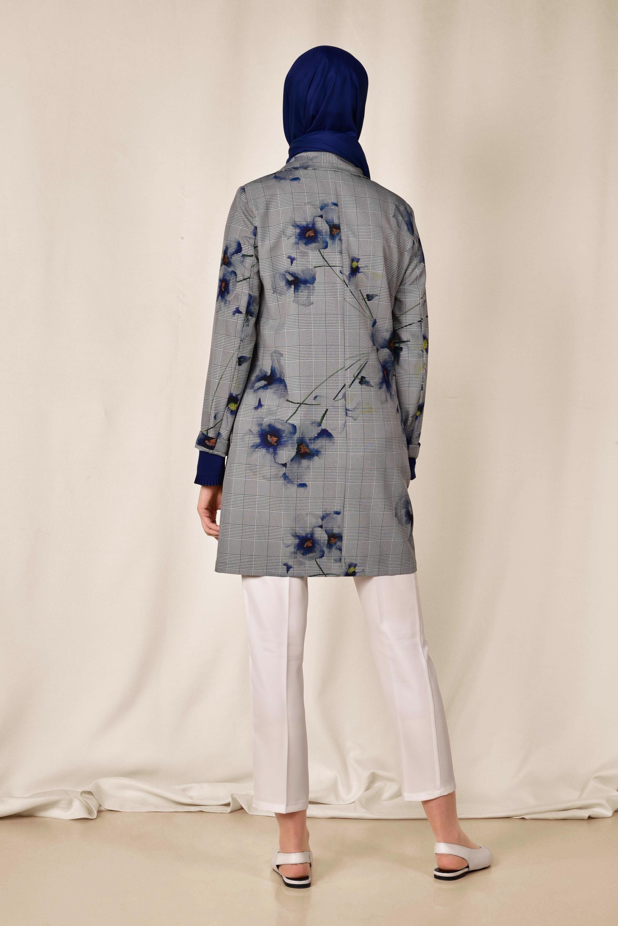 Hijab clothing BLACK FLORAL PATTERN CHECKED JACKET 4961 