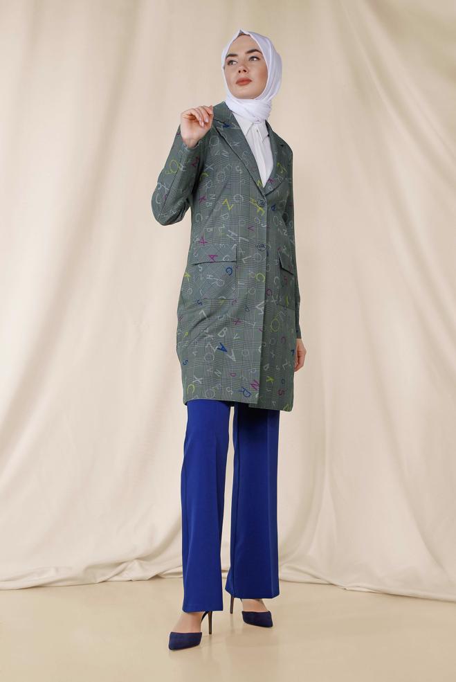 Tesettür giyim  HARF DESENLİ EKOSELİ CEKET 4962 - ALVİNA