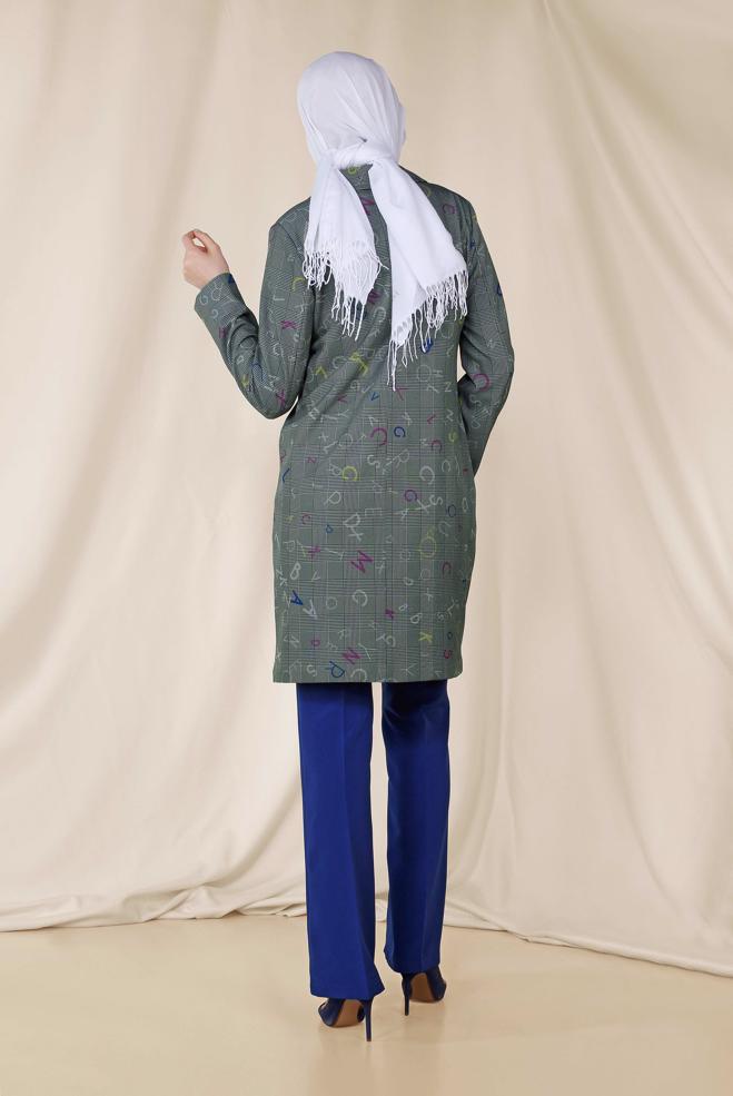Hijab clothing GREY SLOGAN PATTERN CHECKED JACKET 4962  - ALVİNA
