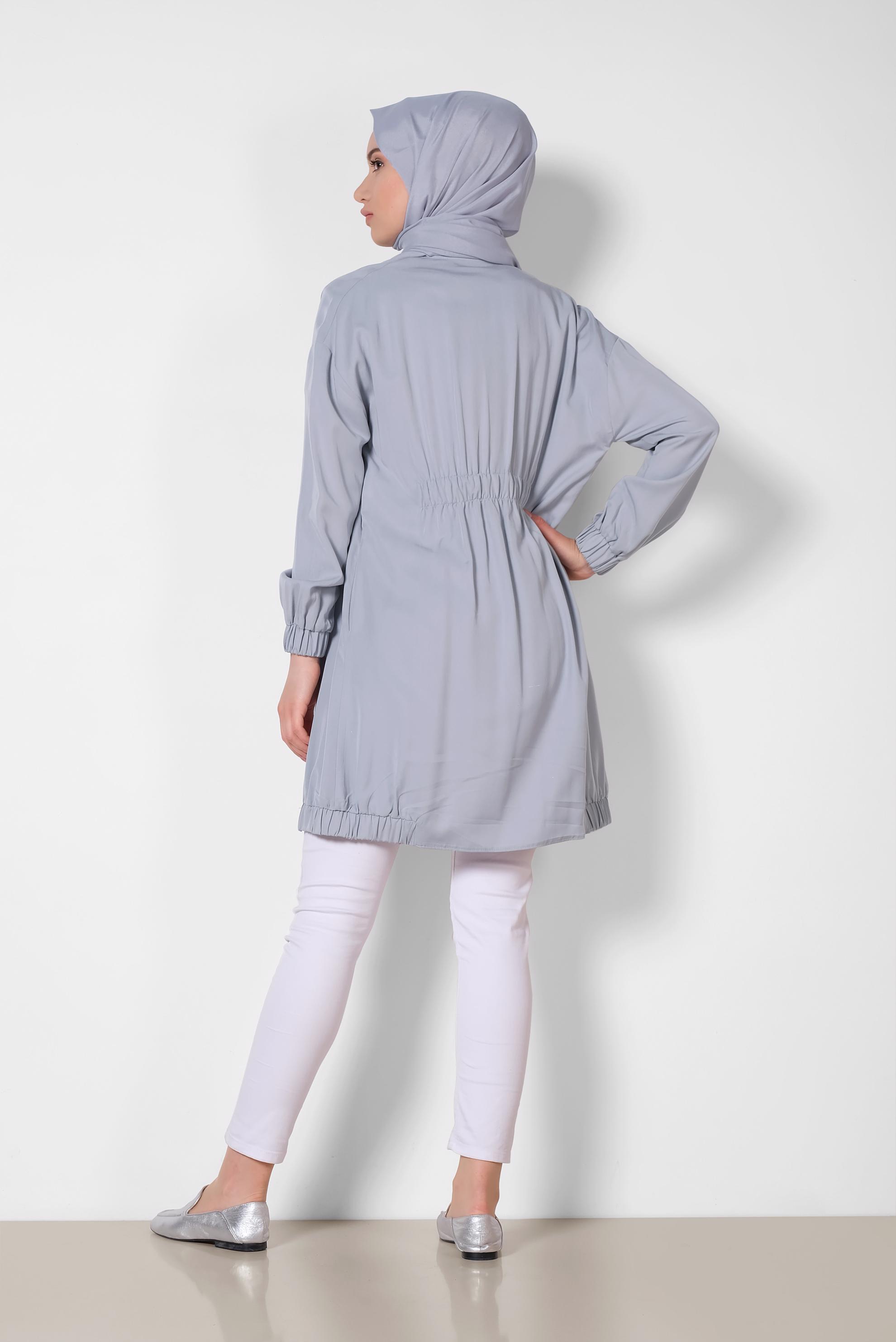 Hijab clothing GREY ELASTIC DETAIL ZIPPERED JACKET 4972 