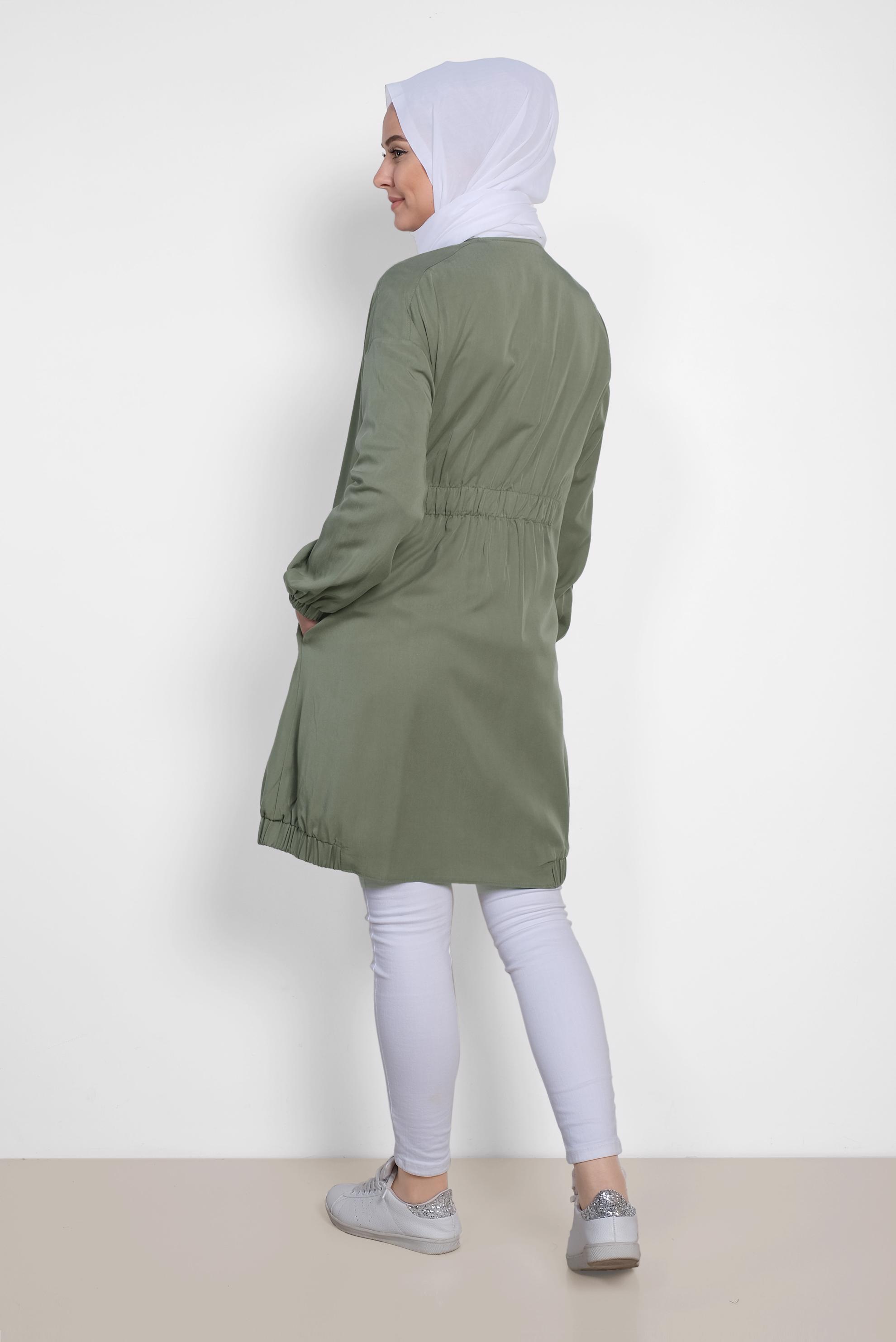 Hijab clothing KHAKI ELASTIC DETAIL ZIPPERED JACKET 4972 
