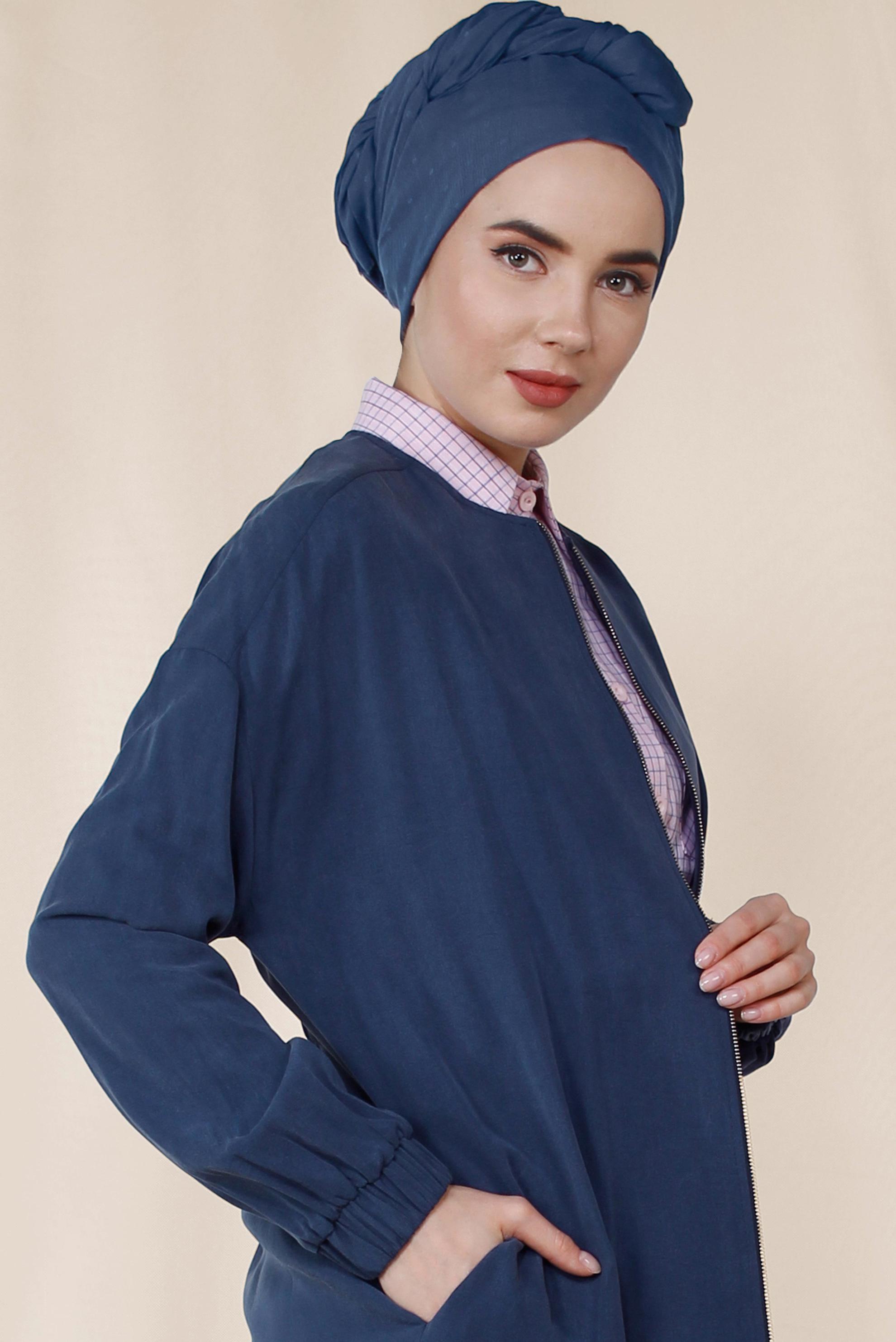 Tesettür giyim LACİVERT LASTİK DETAYLI FERMUARLI GİY ÇIK 4972