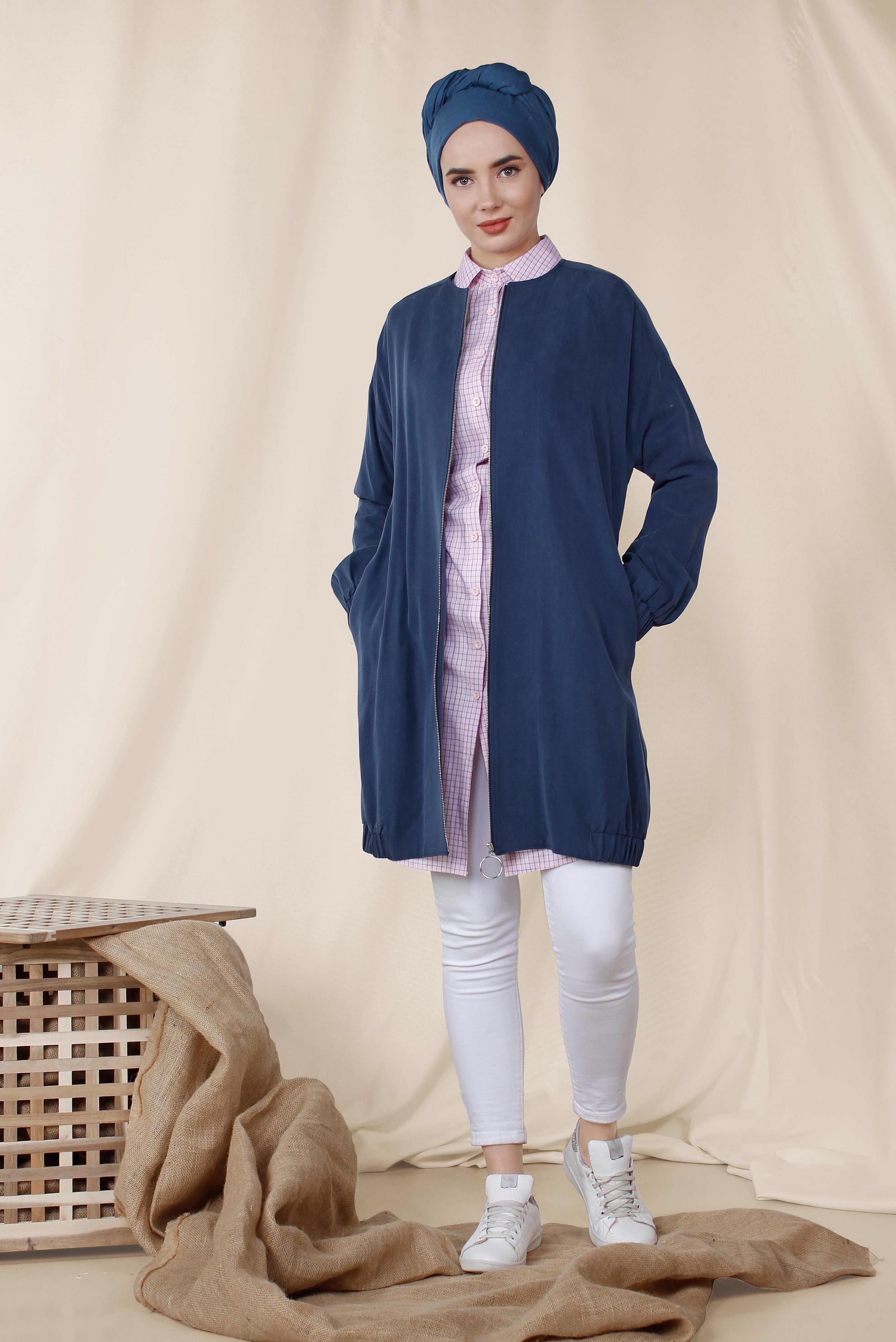 Tesettür giyim LACİVERT LASTİK DETAYLI FERMUARLI GİY ÇIK 4972