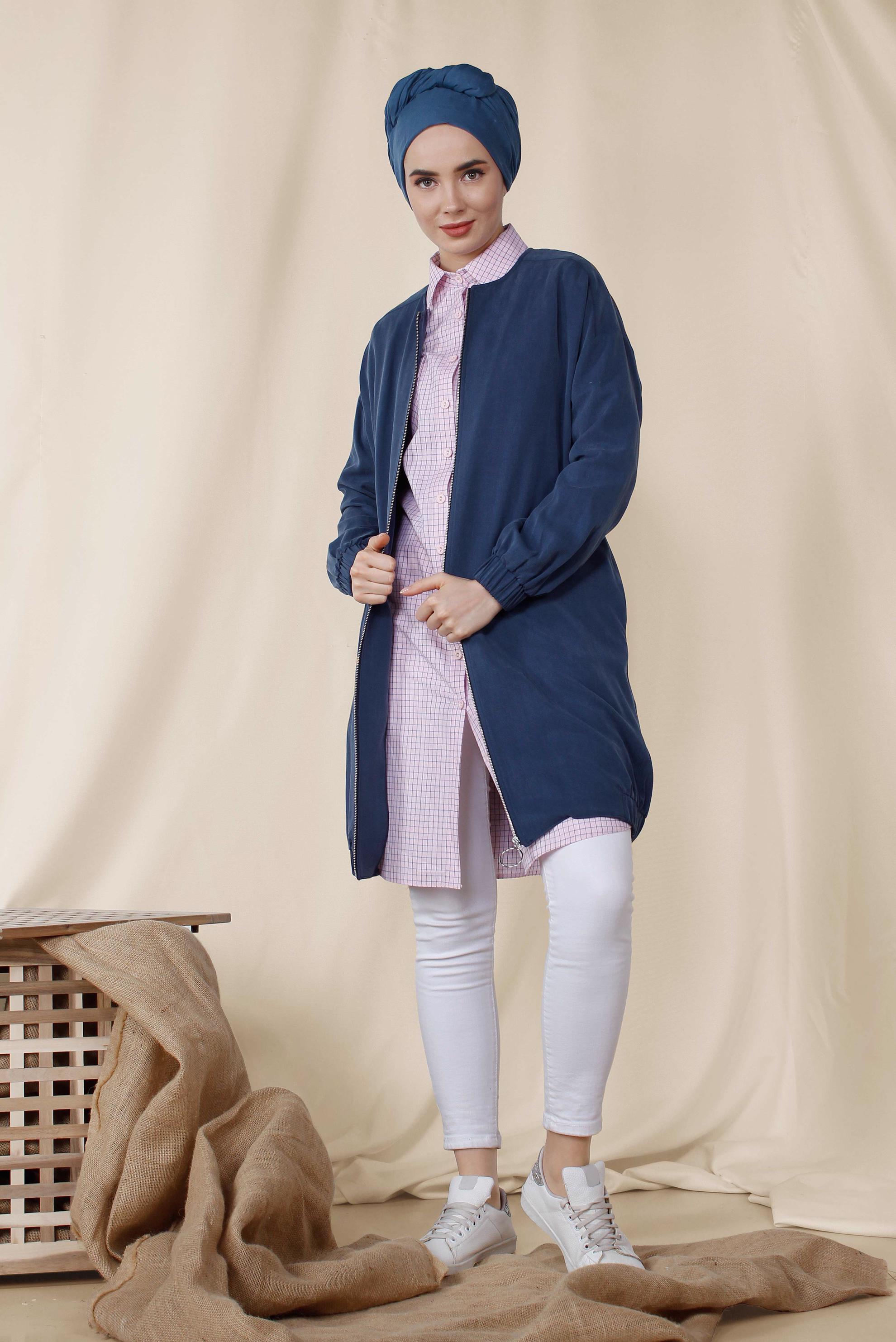 Tesettür giyim LACİVERT LASTİK DETAYLI FERMUARLI GİY ÇIK 4972