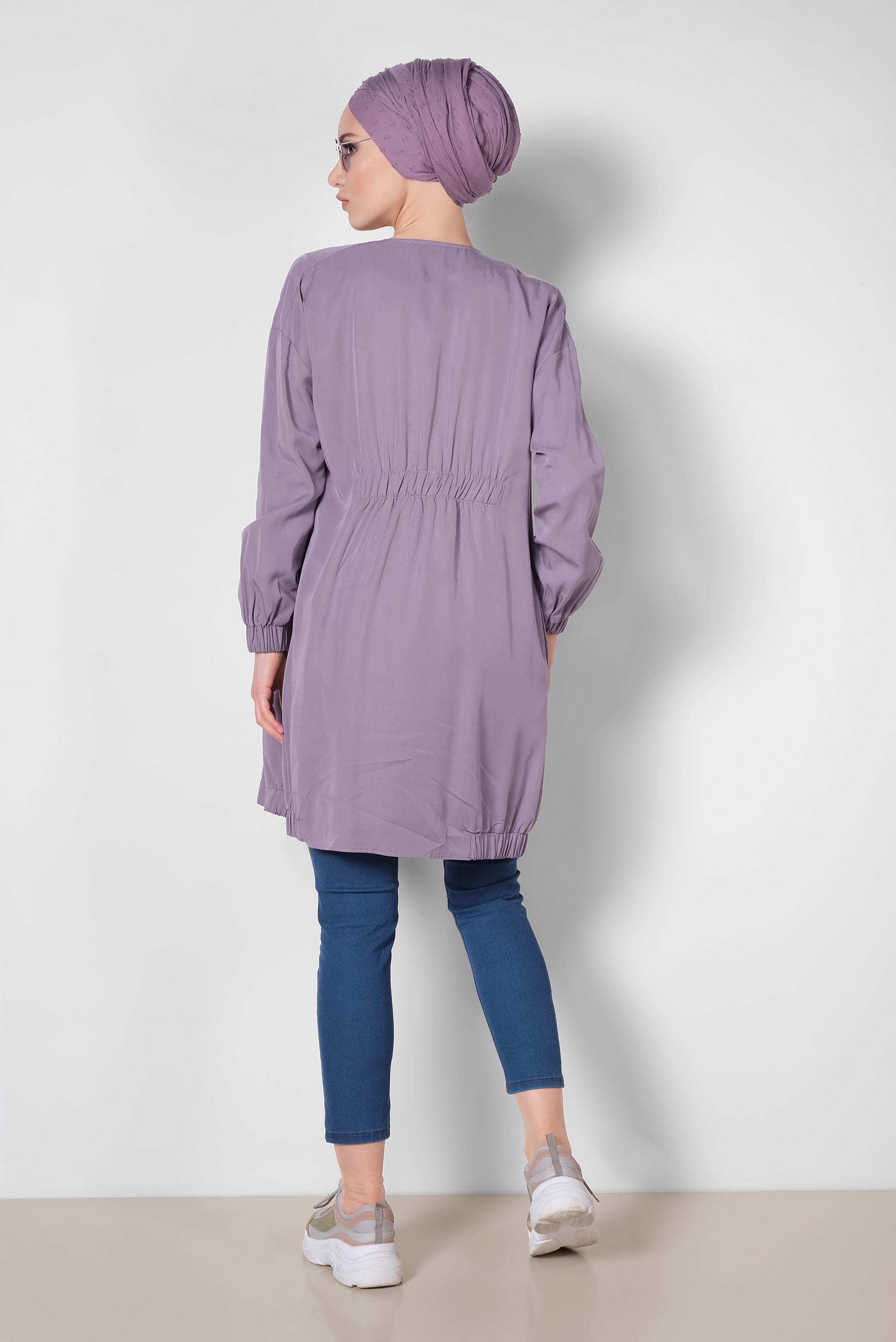 Tesettür giyim MOR LASTİK DETAYLI FERMUARLI GİY ÇIK 4972