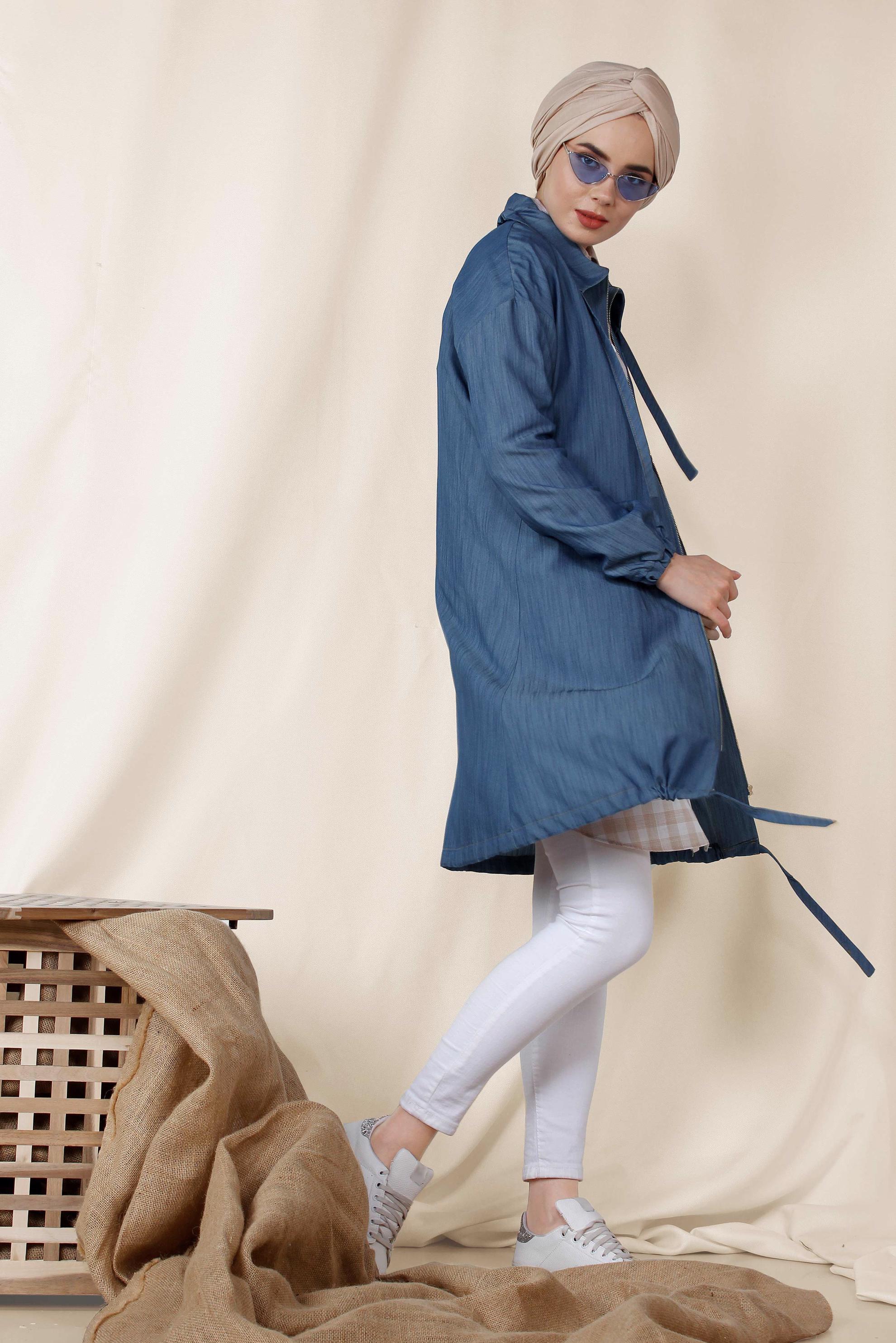 Tesettür giyim LACİVERT ETEK UCU BÜZGÜLÜ FERMUARLI GİY ÇIK 4984