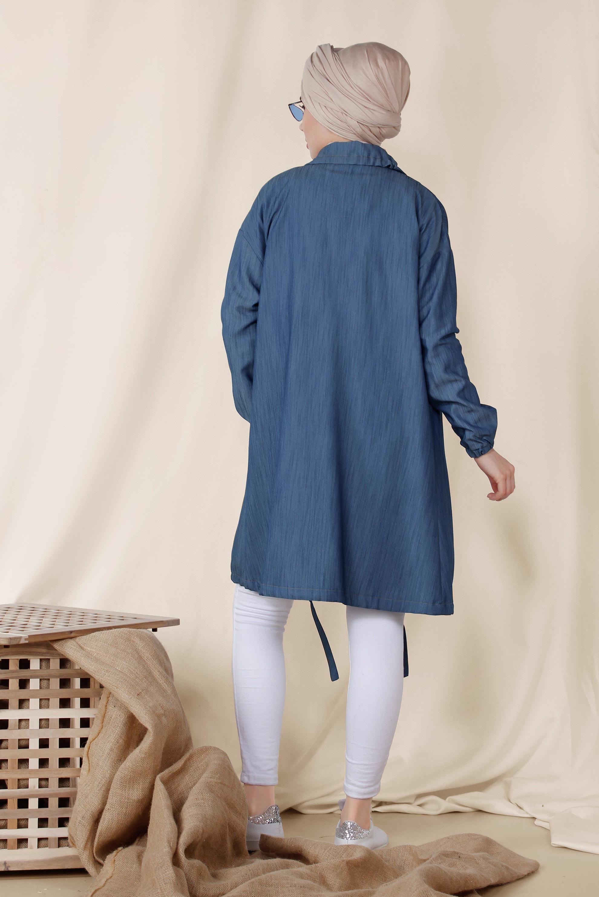 Tesettür giyim LACİVERT ETEK UCU BÜZGÜLÜ FERMUARLI GİY ÇIK 4984