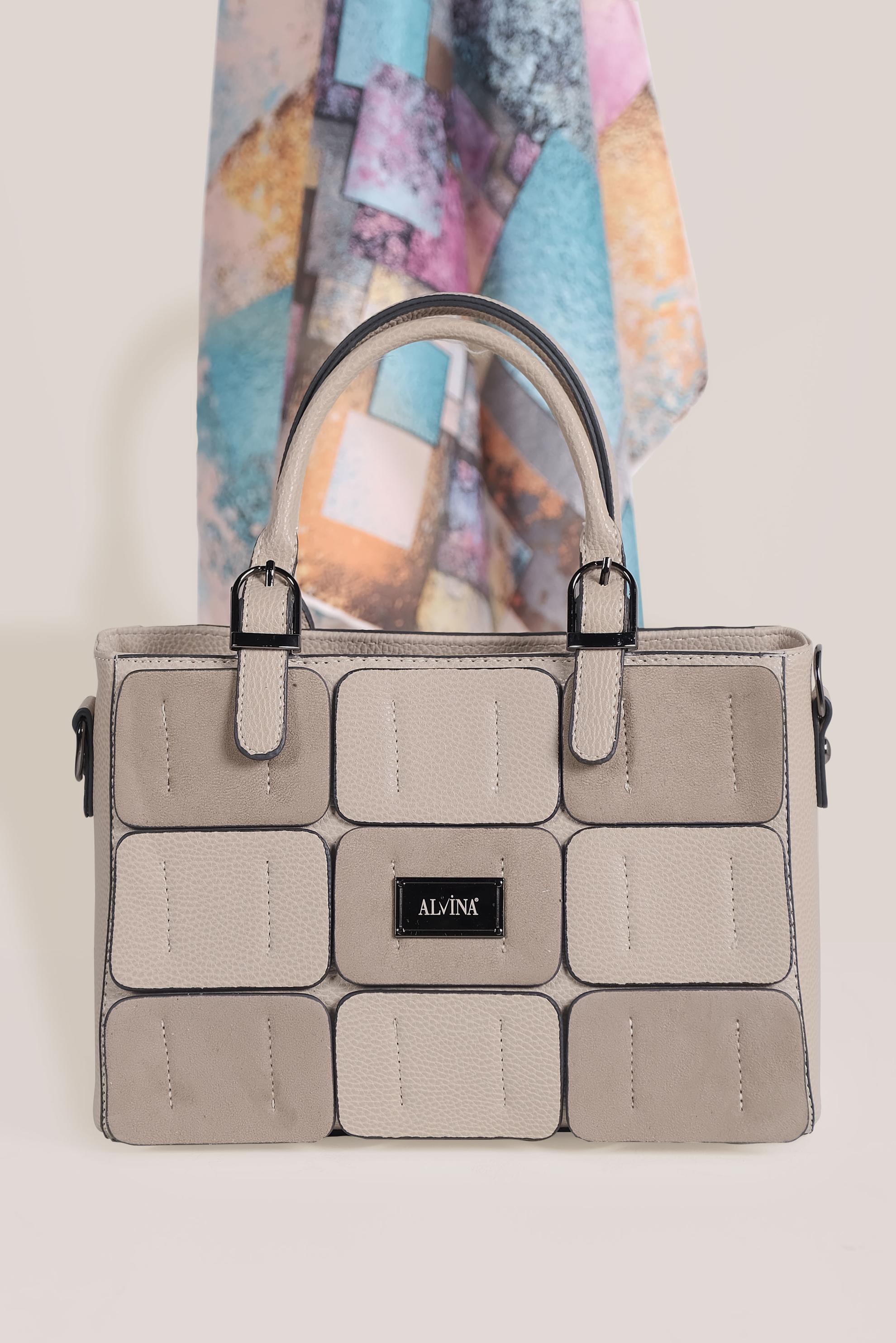 Tesettür giyim VİZON ALVİNA DERİ VE SUET DETAYLI ÇANTA 2035 