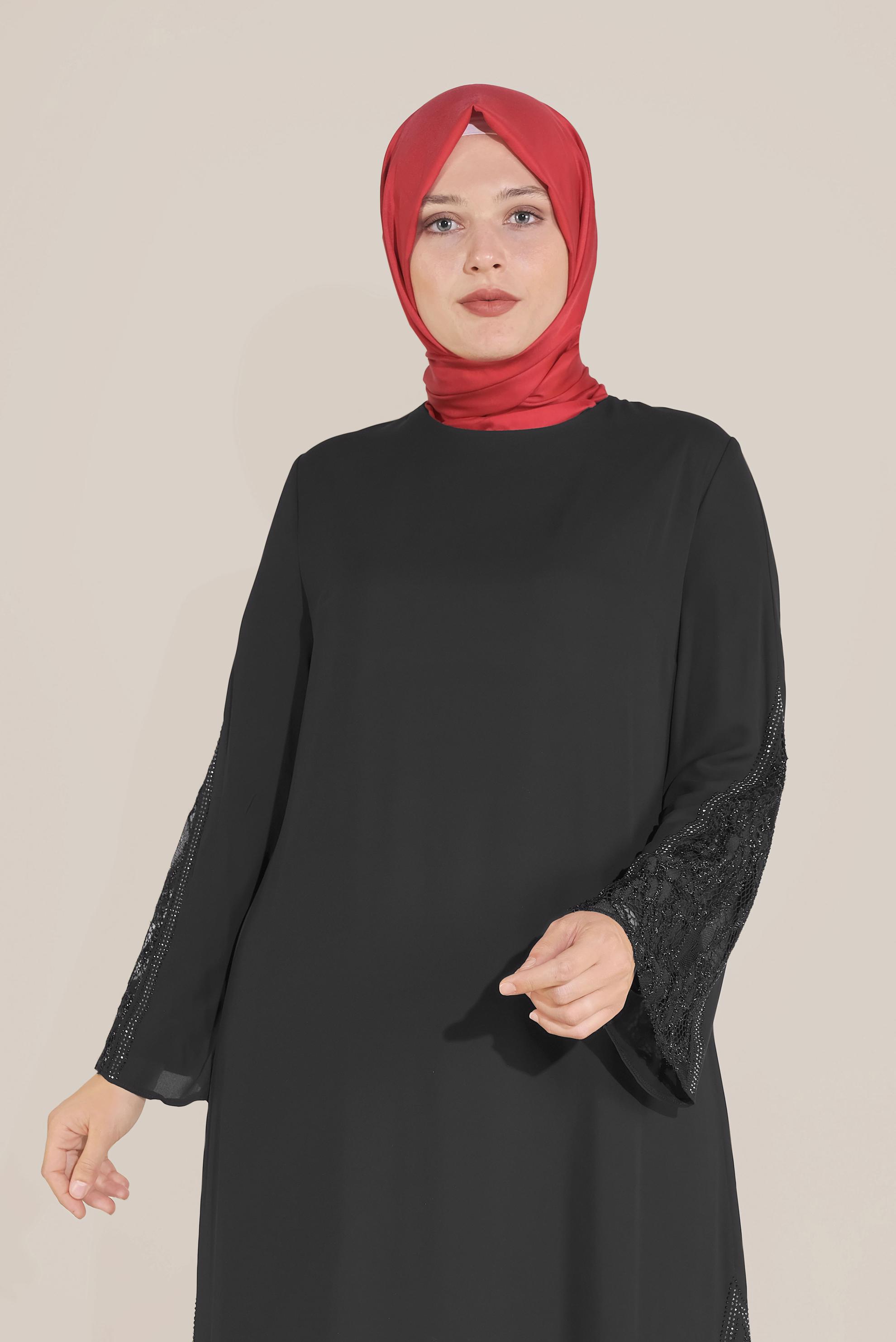 Hijab clothing BLACK LACE INSET CHIFFON DRESS 20031