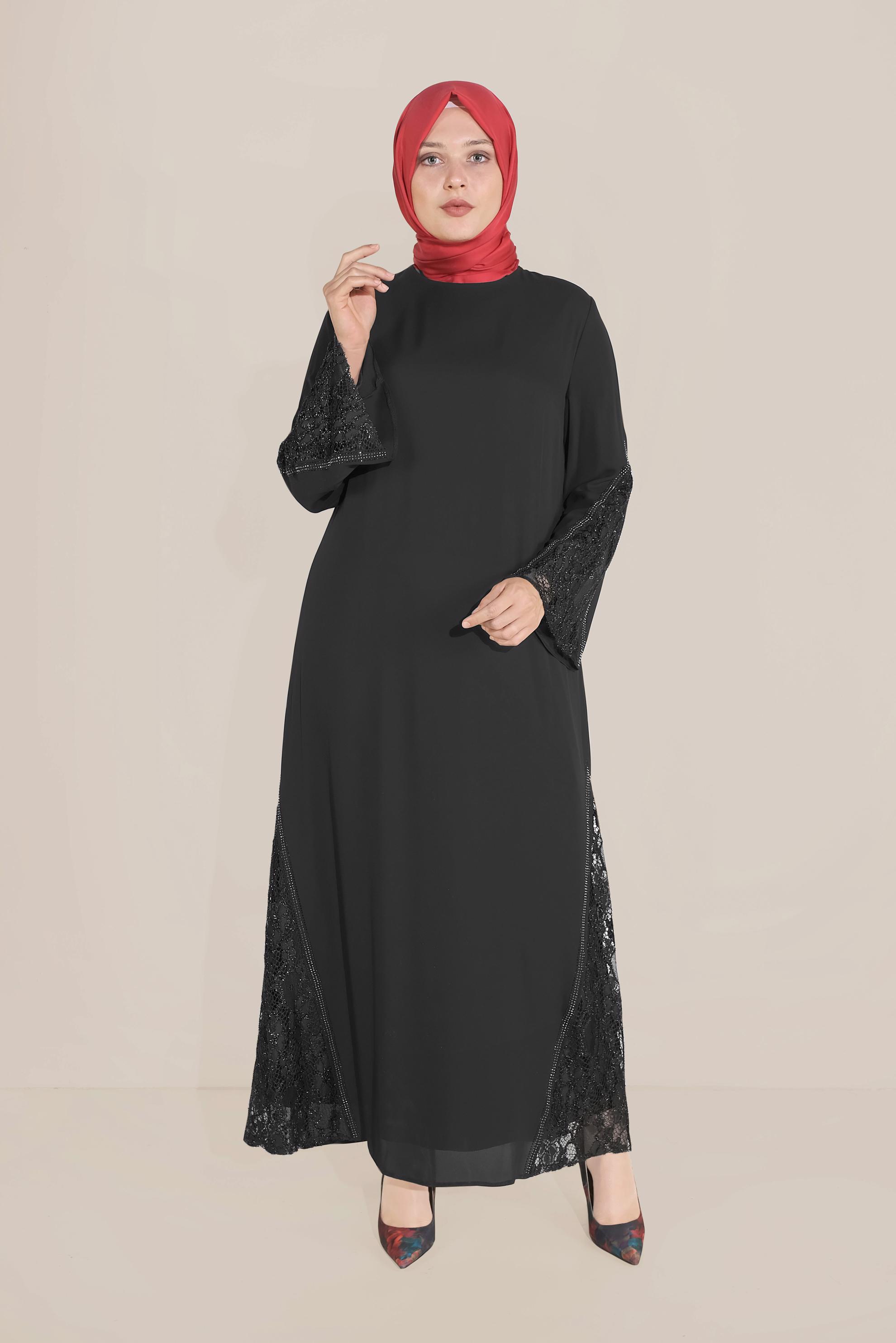 Hijab clothing BLACK LACE INSET CHIFFON DRESS 20031
