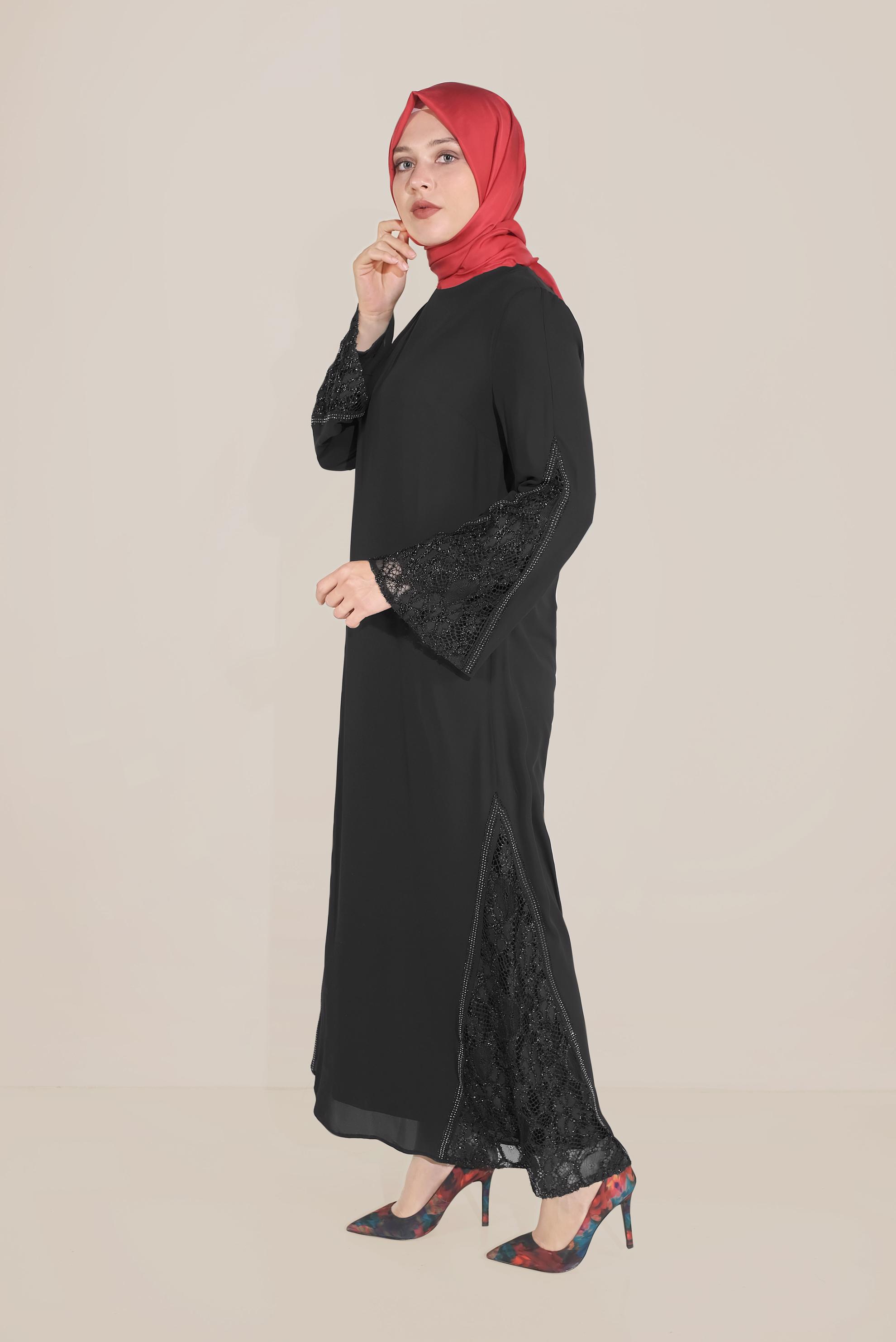Hijab clothing BLACK LACE INSET CHIFFON DRESS 20031