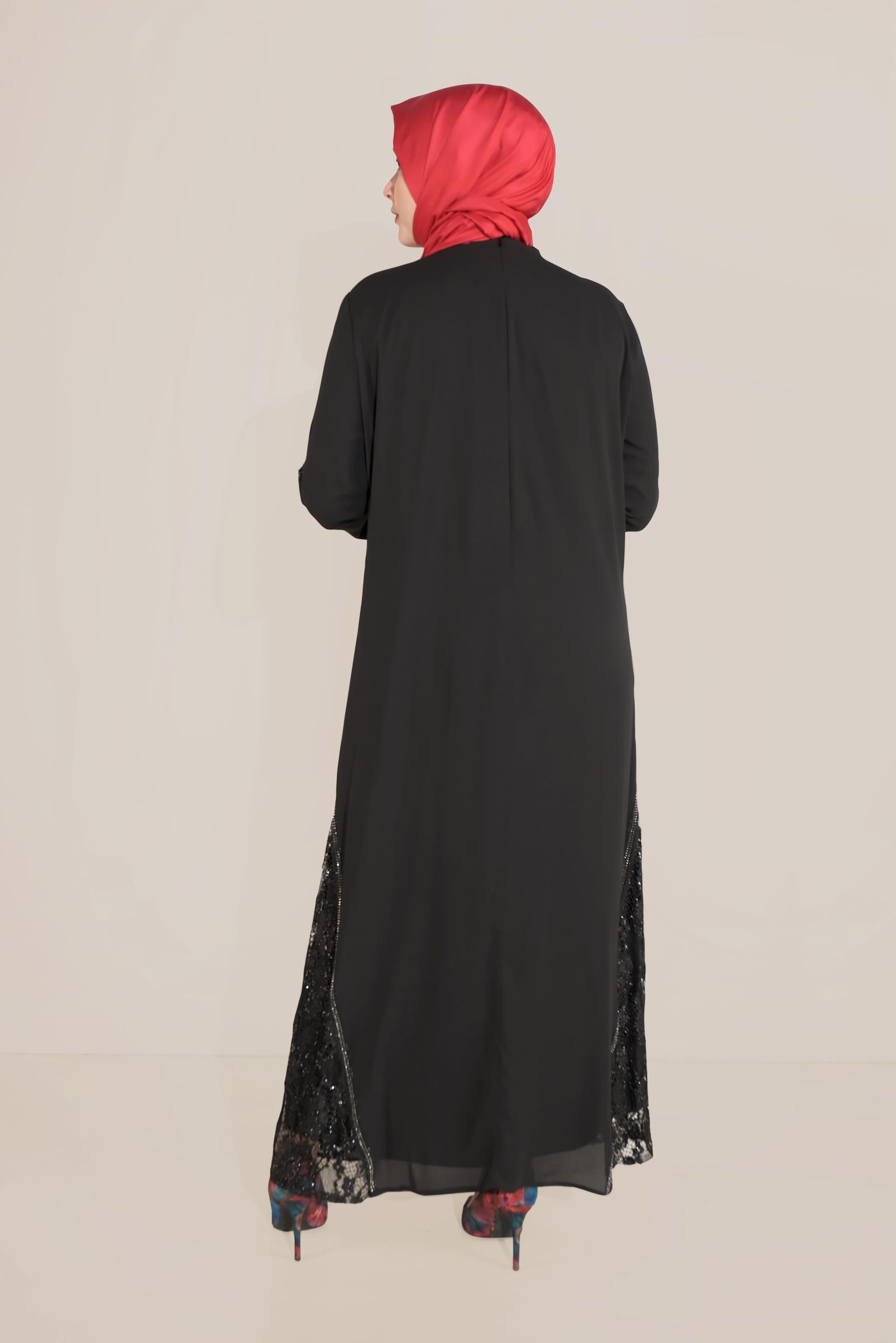 Hijab clothing BLACK LACE INSET CHIFFON DRESS 20031
